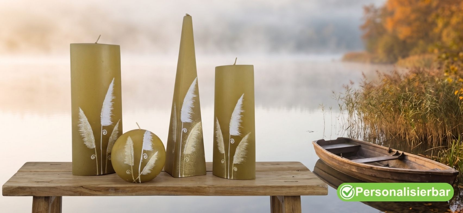 Aura Kerzen Handverzierte Eleganz mit Schilf Dekor fuer ein stilvolles Ambiente