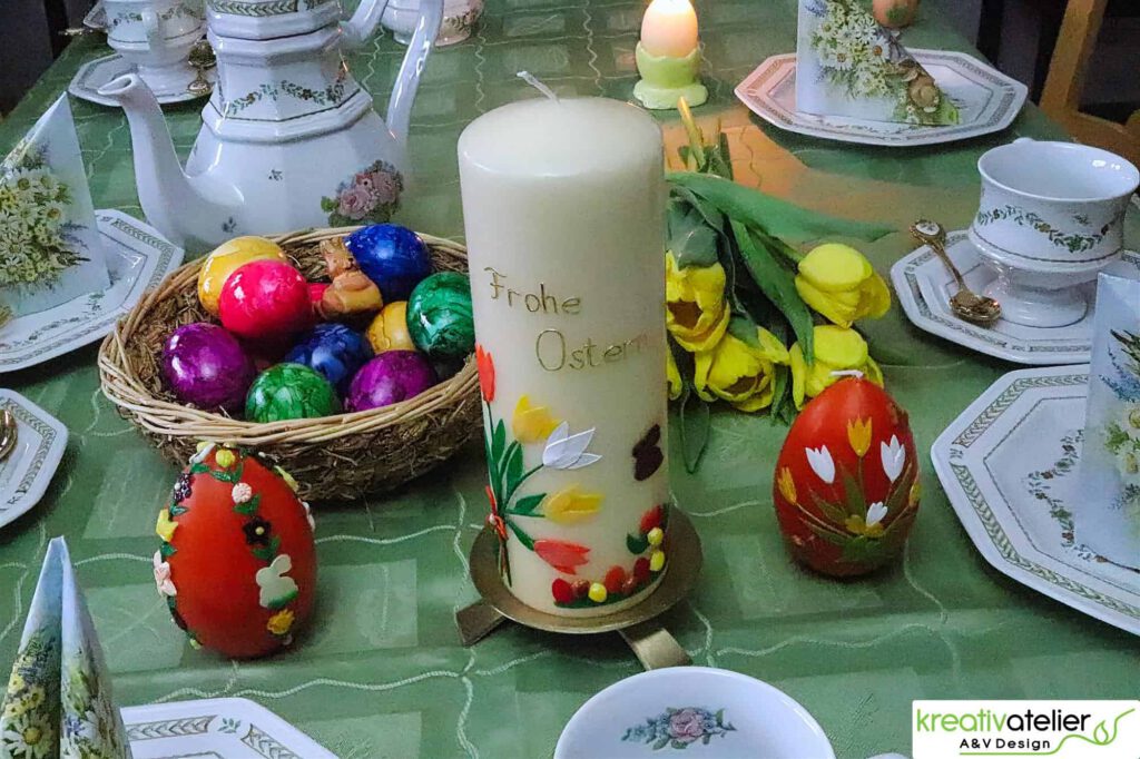 AT1009 Fruehlingshafte Osterdeko Handverzierte Kerzen als Highlight Ihrer Fruehlingsdeko 15