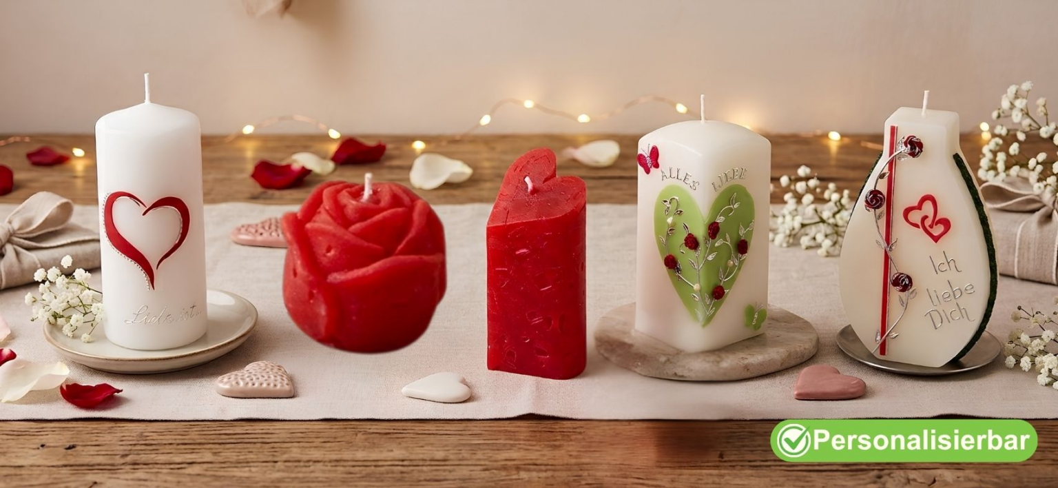 Kerze mit Gedicht zum Valentinstag