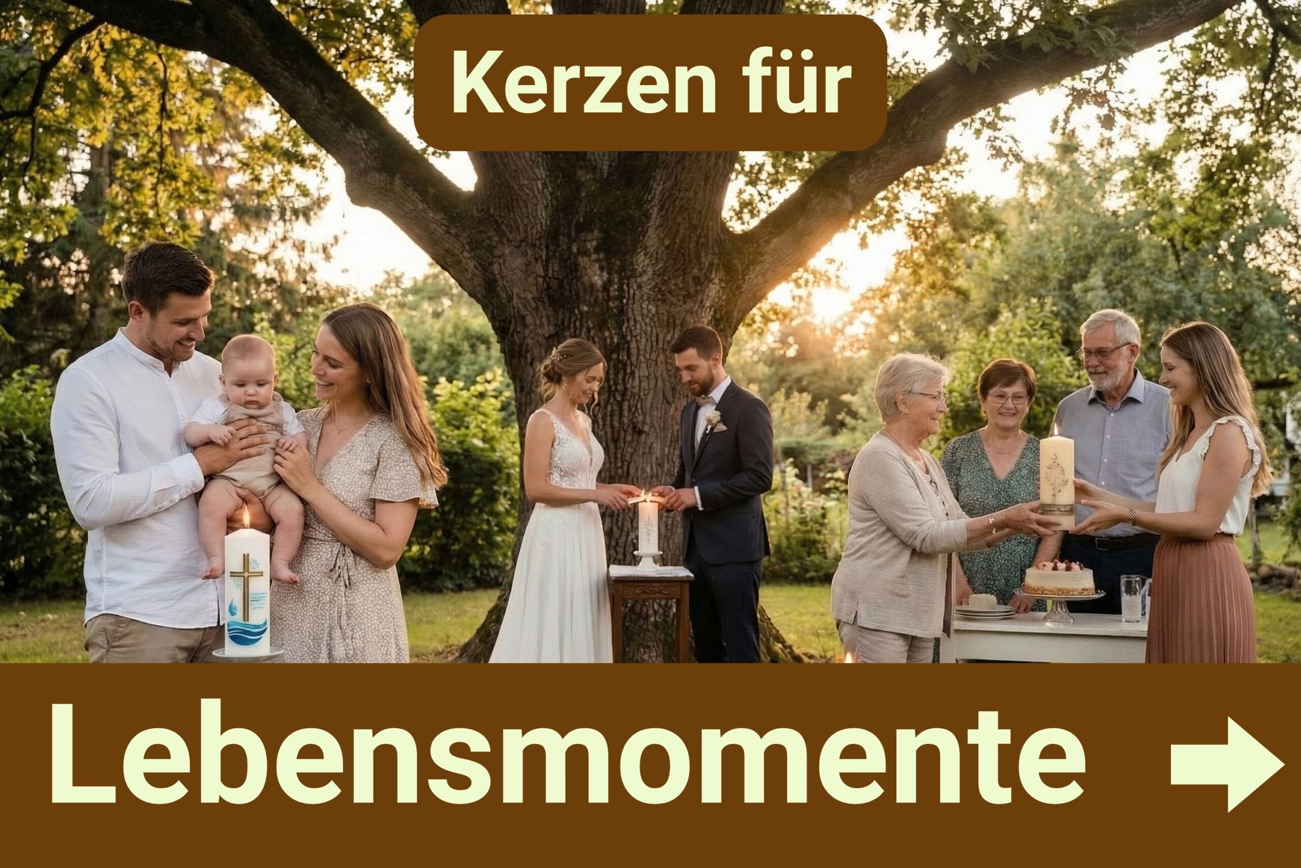 Kerzen für Lebensmomente – Taufkerze, Hochzeitskerze und Familienfeier mit Kerzen im Garten