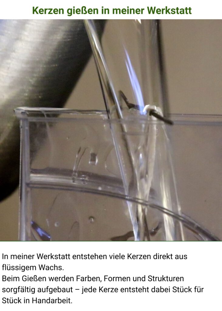 Kerzen werden in der Werkstatt aus flüssigem Wachs gegossen