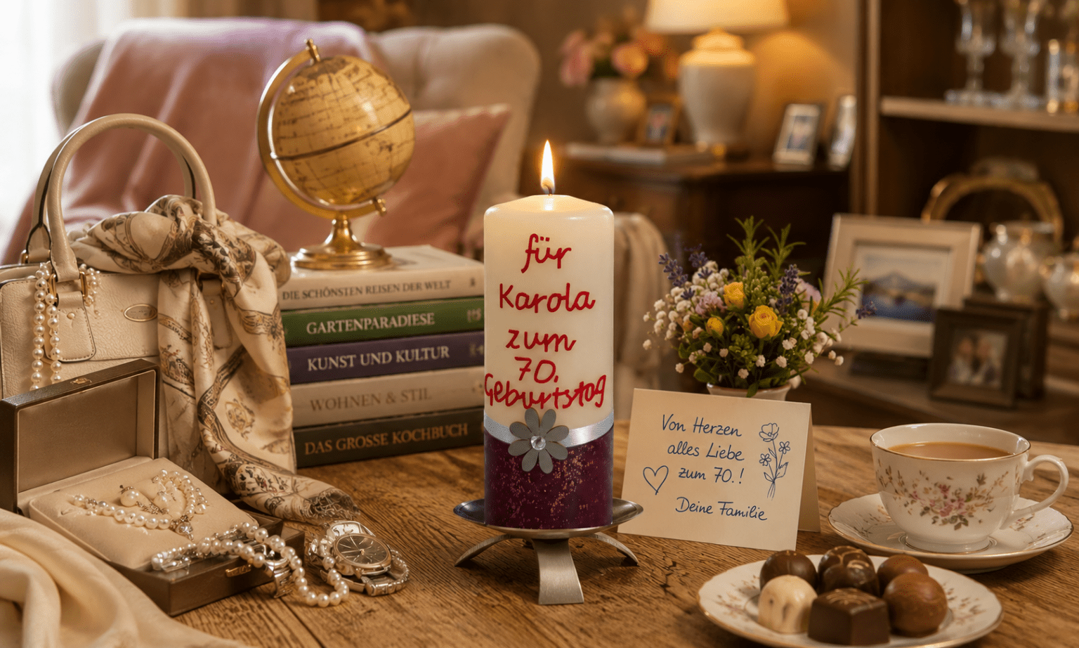 Personalisierte Geburtstagskerze für Karola zum 70. Geburtstag als Geschenkidee für Menschen die schon alles haben