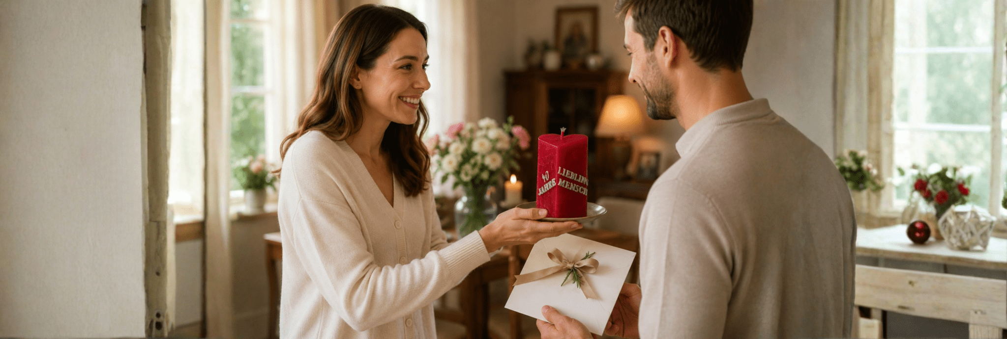 Personalisierte Geschenkkerze mit Echtwachsbeschriftung als persönliche Ergänzung zu einem Geldgeschenk