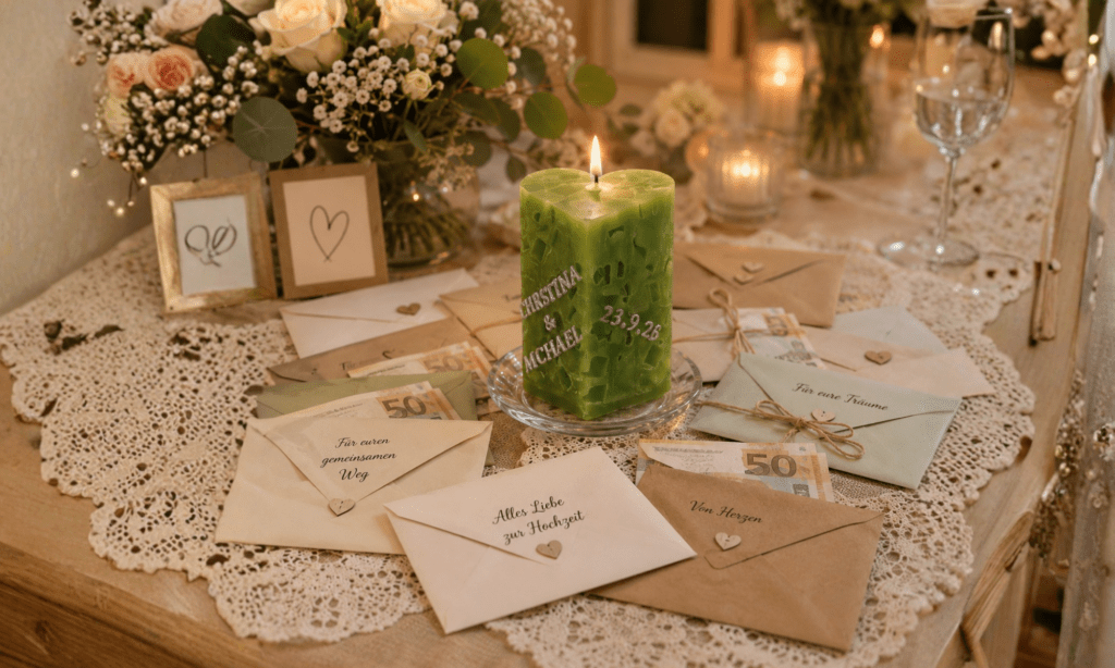 Geldgeschenke stilvoll verpacken personalisierte-kerzen-dekoration-hochzeit-geschenkideen