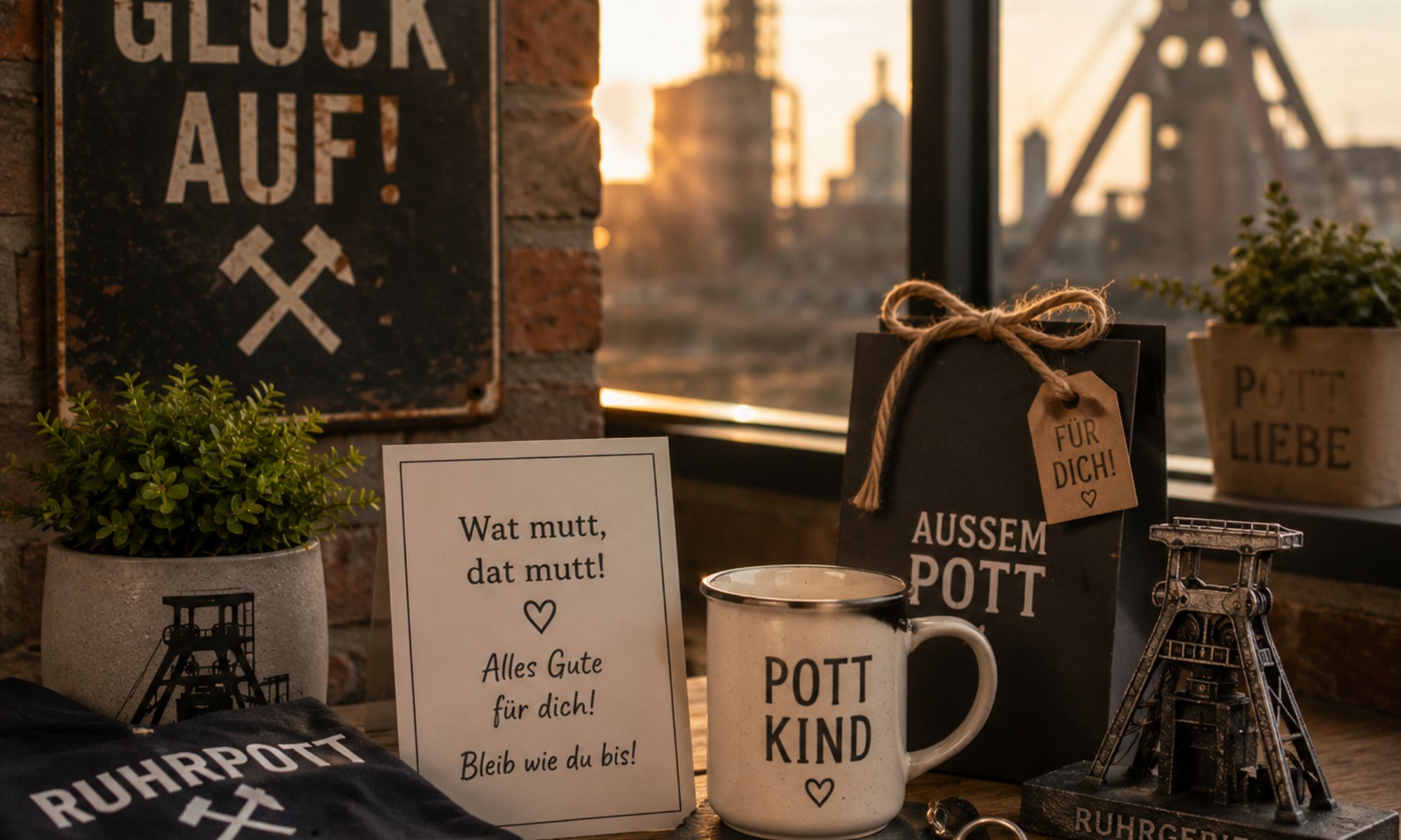 Dekoration im Ruhrpott-Stil mit typischen Ruhrgebietssprüchen und Geschenkideen aus dem Pott