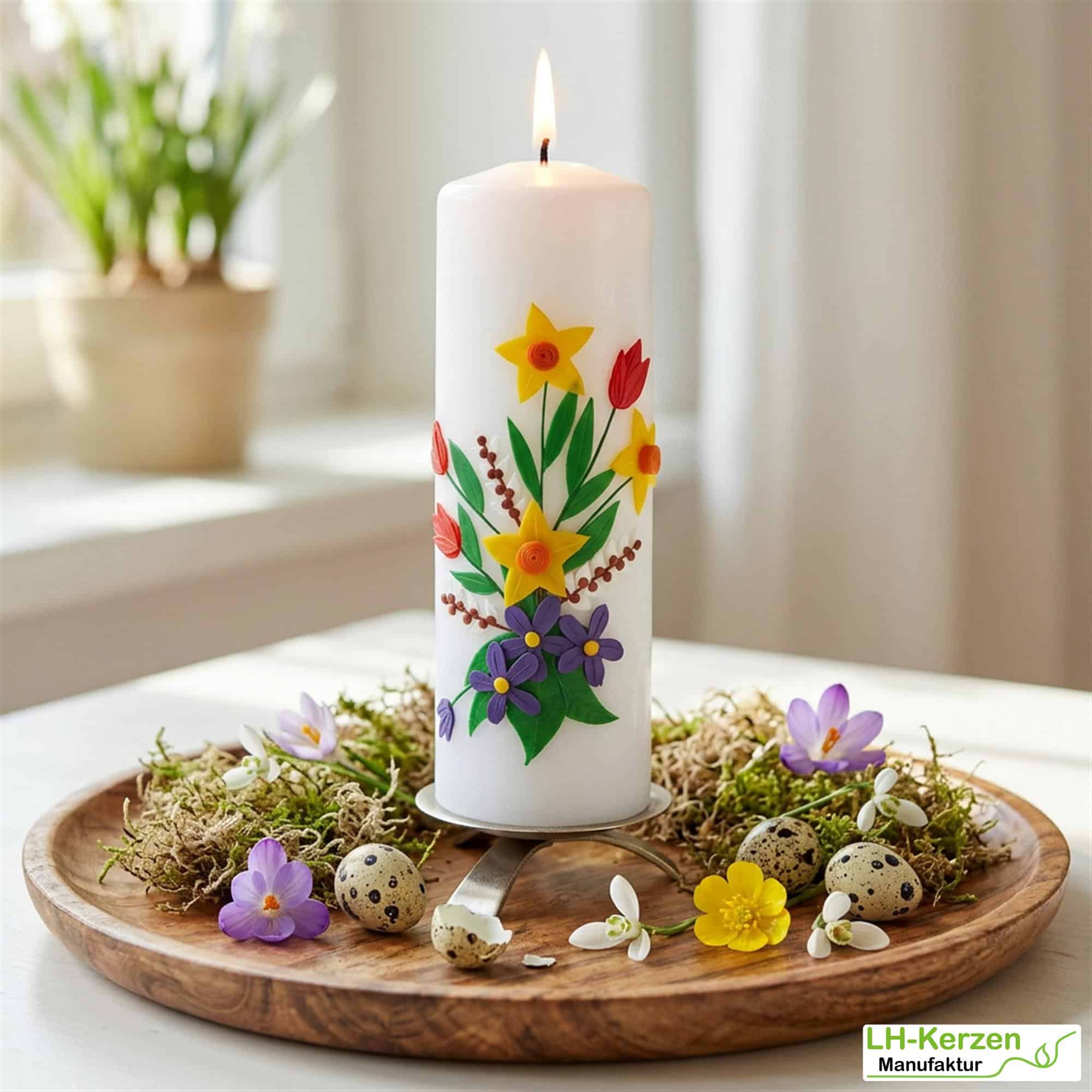 frühlingshafte Künstlerkerze Frühlingsstrauß, bunt