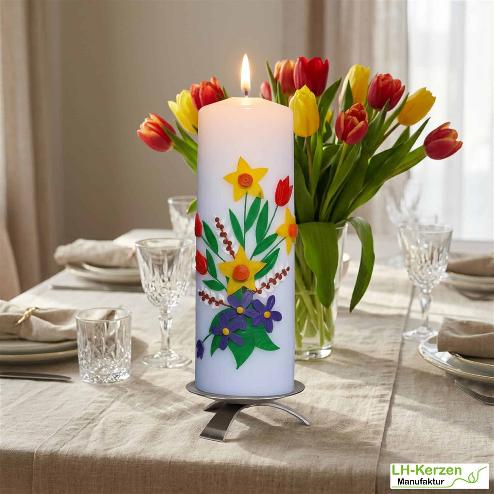 frühlingshafte Künstlerkerze Frühlingsstrauß, bunt