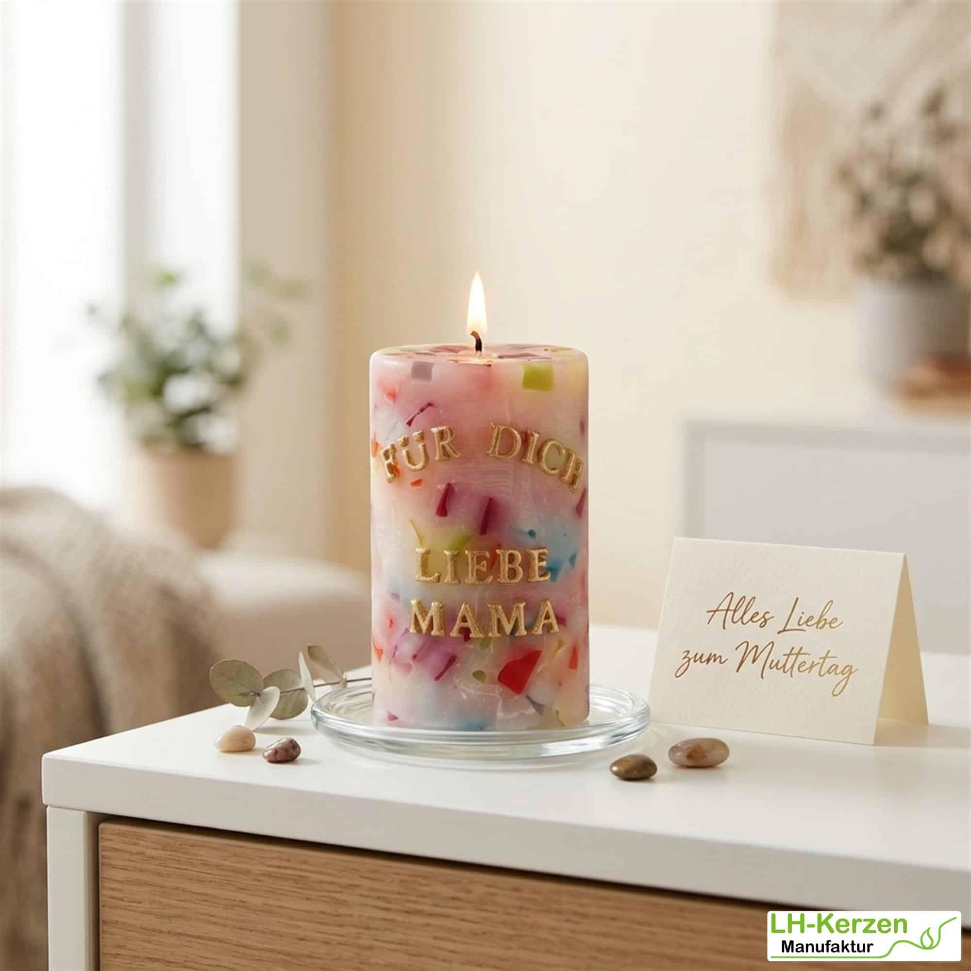 Besonderes Muttertagsgeschenk – bunte Kerze „Für Dich liebe Mama“ persönliches Geschenk