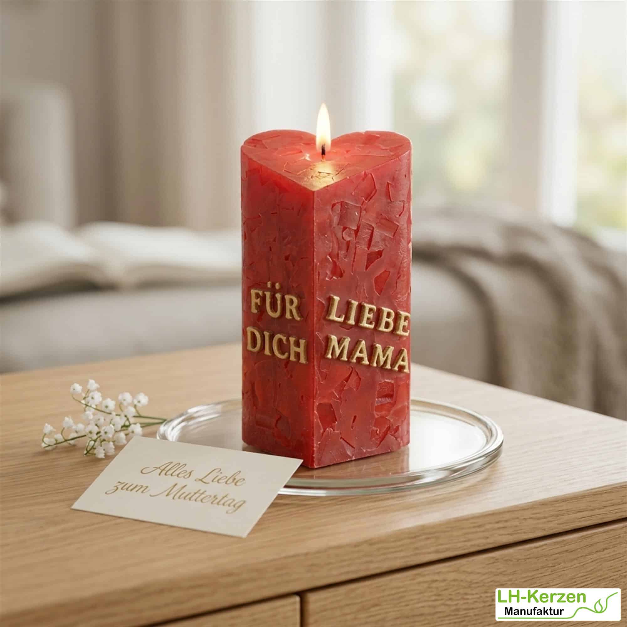 Muttertagsgeschenk für Mama – „Für Dich liebe Mama“ rote Herzkerze persönliches Geschenk