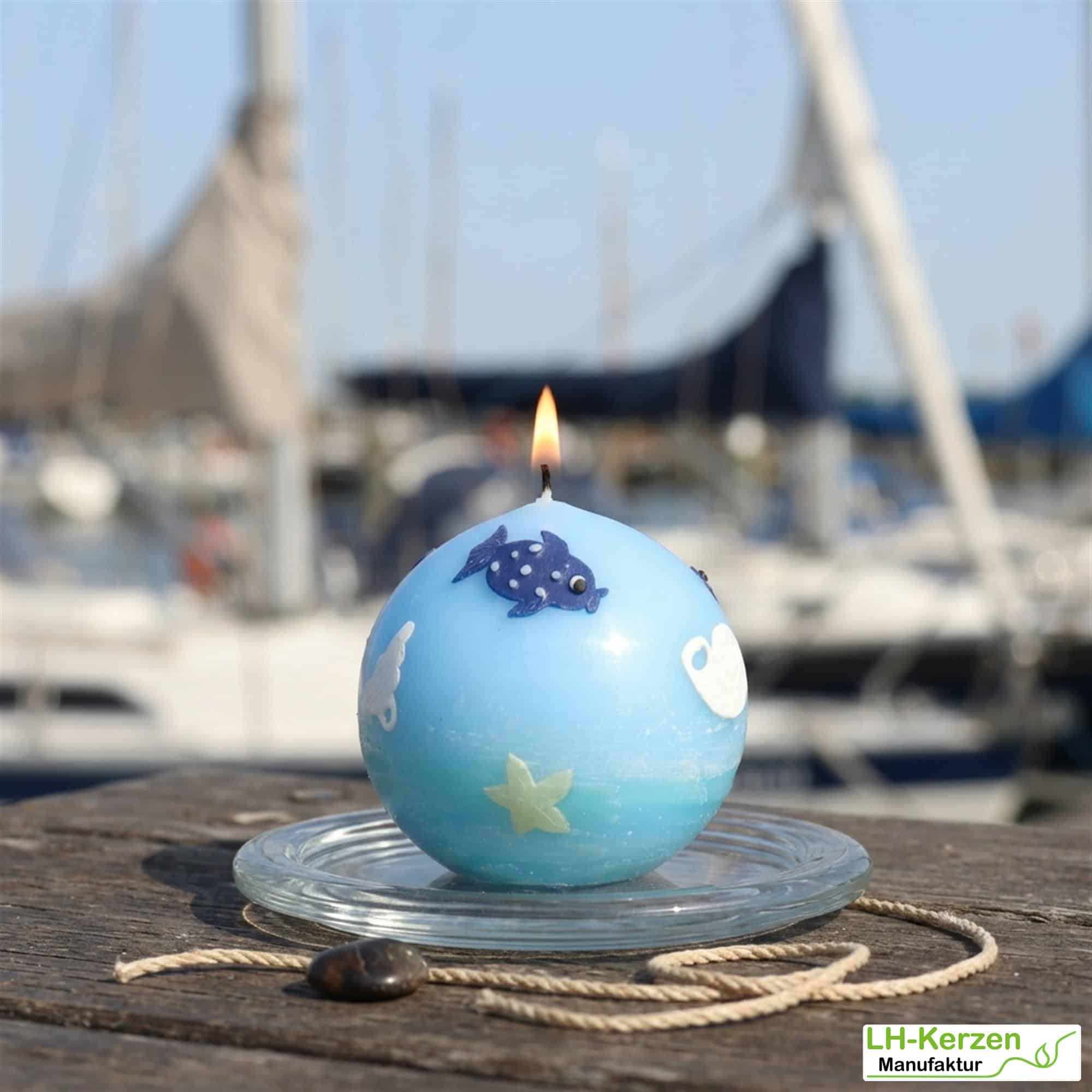 KK008_maritime Kerze Meeresbewohner Kugelkerze mit Fischen und Seesternen