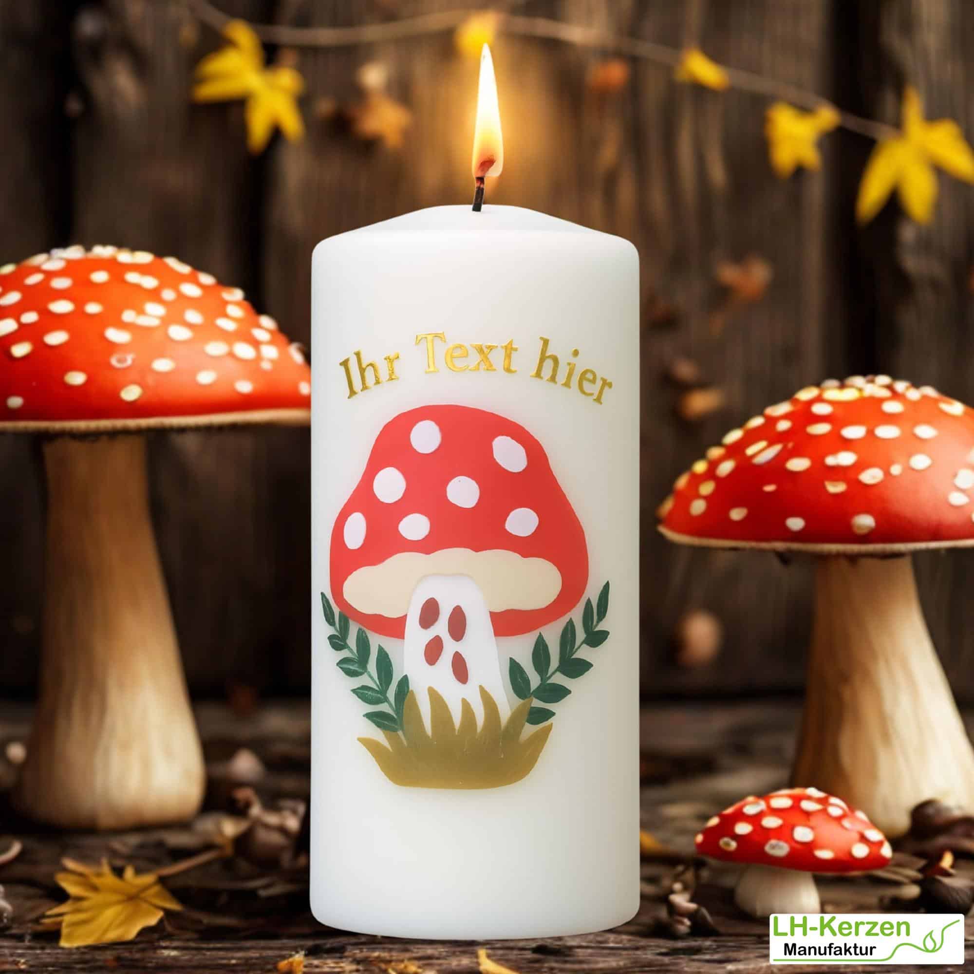 Dekoidee Herbst Fliegenpilz - Glückspilz-Kerze als Geschenk oder stilvolle Herbstdekoration