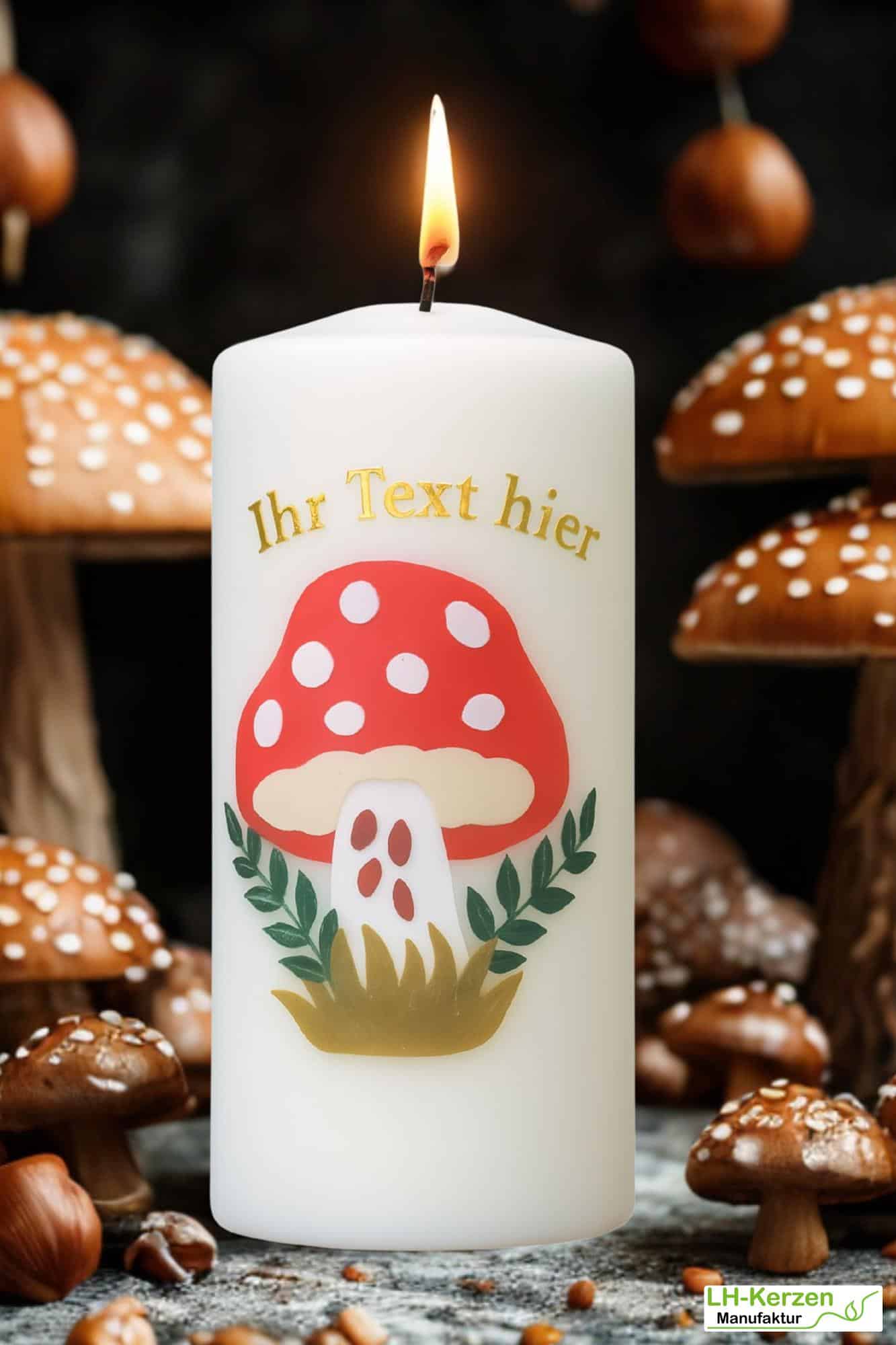 Dekoidee Herbst Fliegenpilz - Glückspilz-Kerze als Geschenk oder stilvolle Herbstdekoration