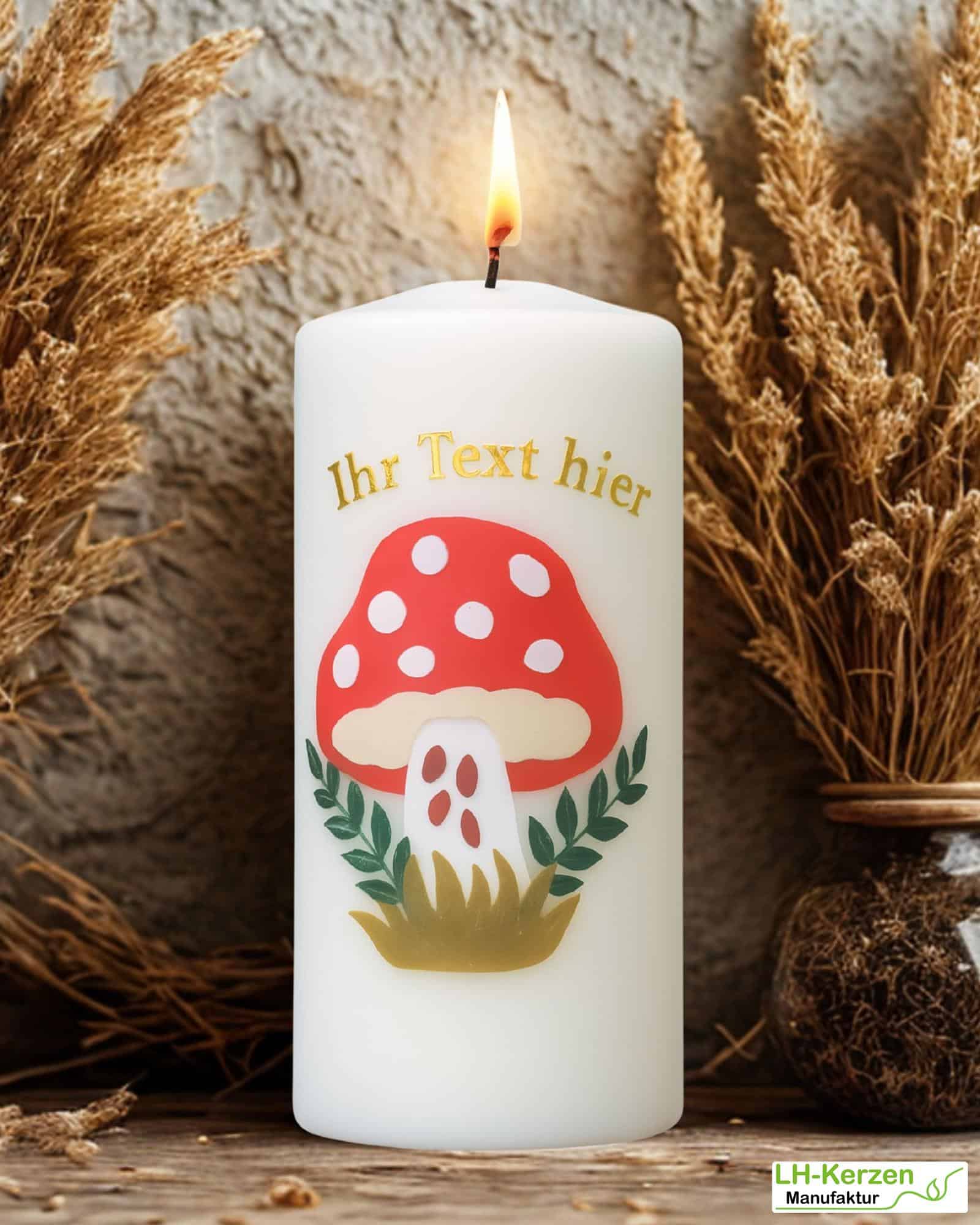 Dekoidee Herbst Fliegenpilz - Glückspilz-Kerze als Geschenk oder stilvolle Herbstdekoration