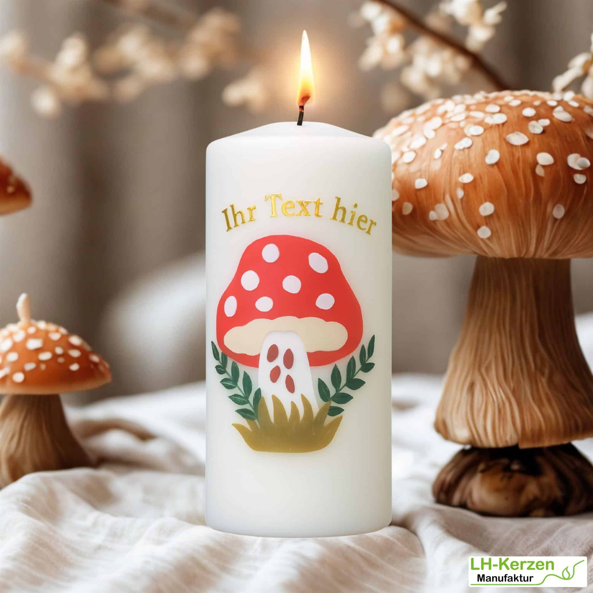 Dekoidee Herbst Fliegenpilz - Glückspilz-Kerze als Geschenk oder stilvolle Herbstdekoration