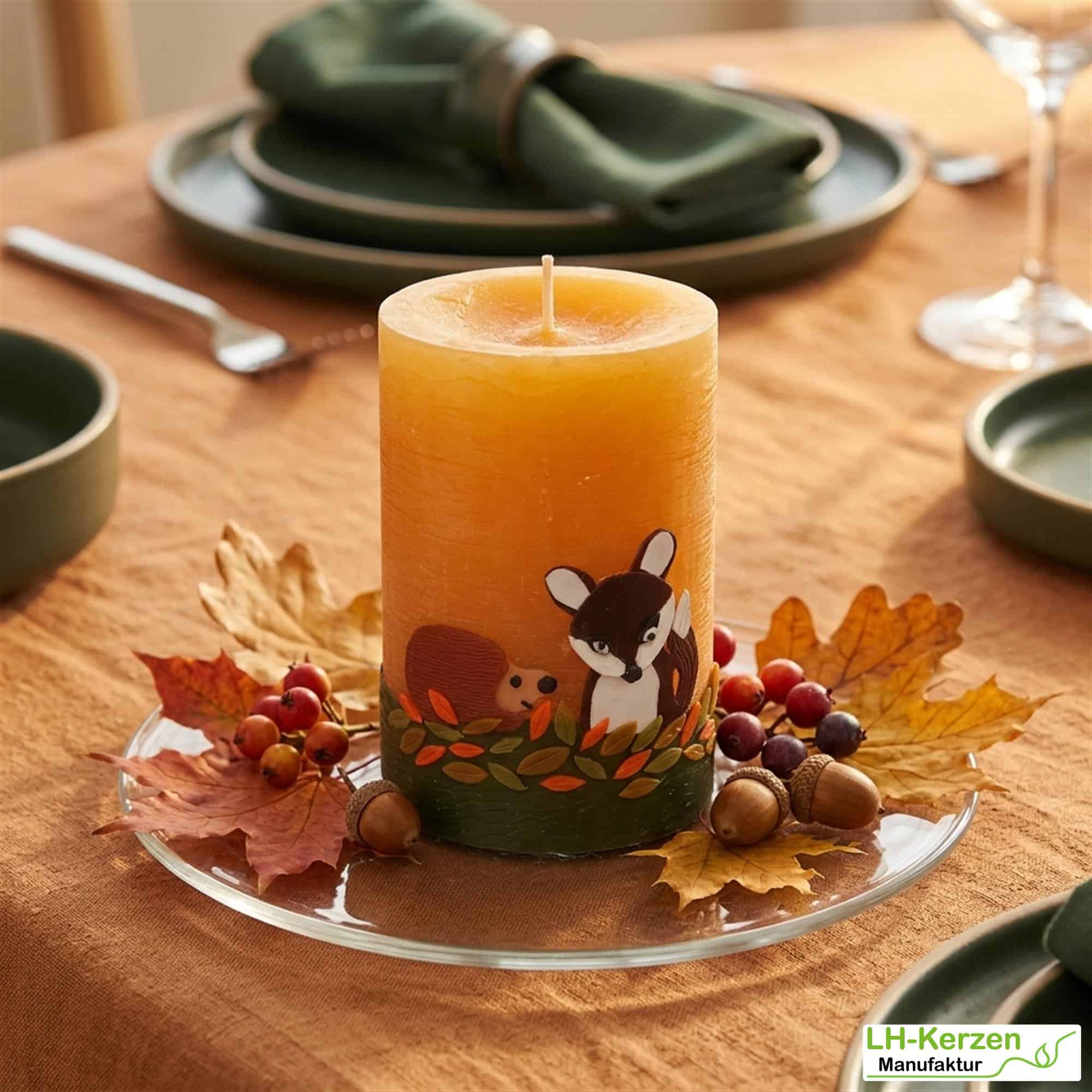 Waldtier-Kerze mit Fuchs & Igel – herbstliche Stimmung für Ihr Zuhause – handgemachte Dekoidee