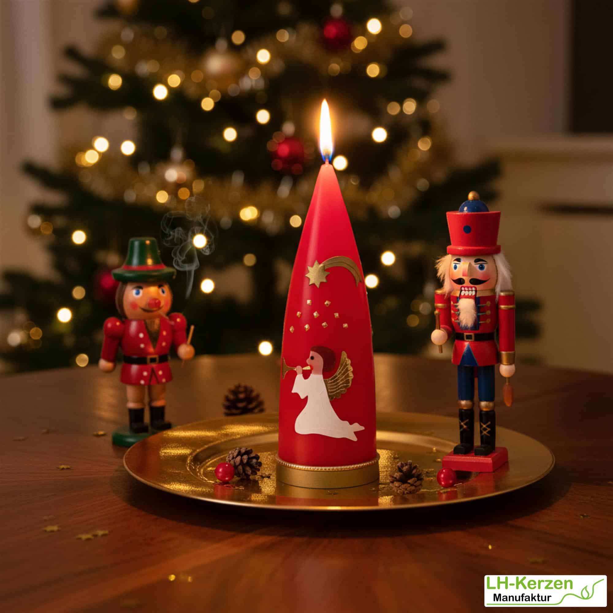 Personalisierbare rote Weihnachtskerze mit Engel und Stern –Festliche Dekoration für die Adventszeit