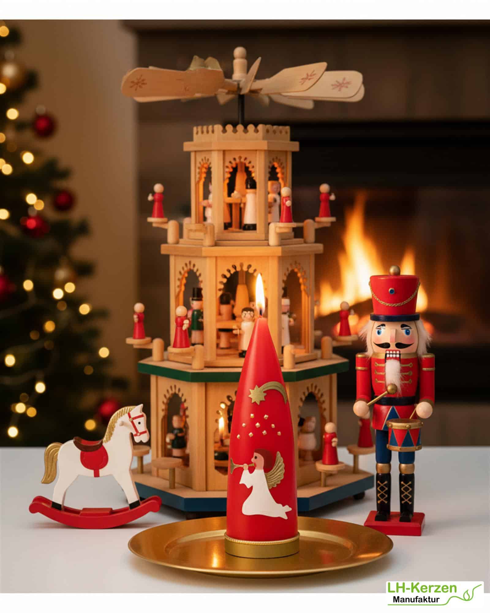 Personalisierbare rote Weihnachtskerze mit Engel und Stern –Festliche Dekoration für die Adventszeit