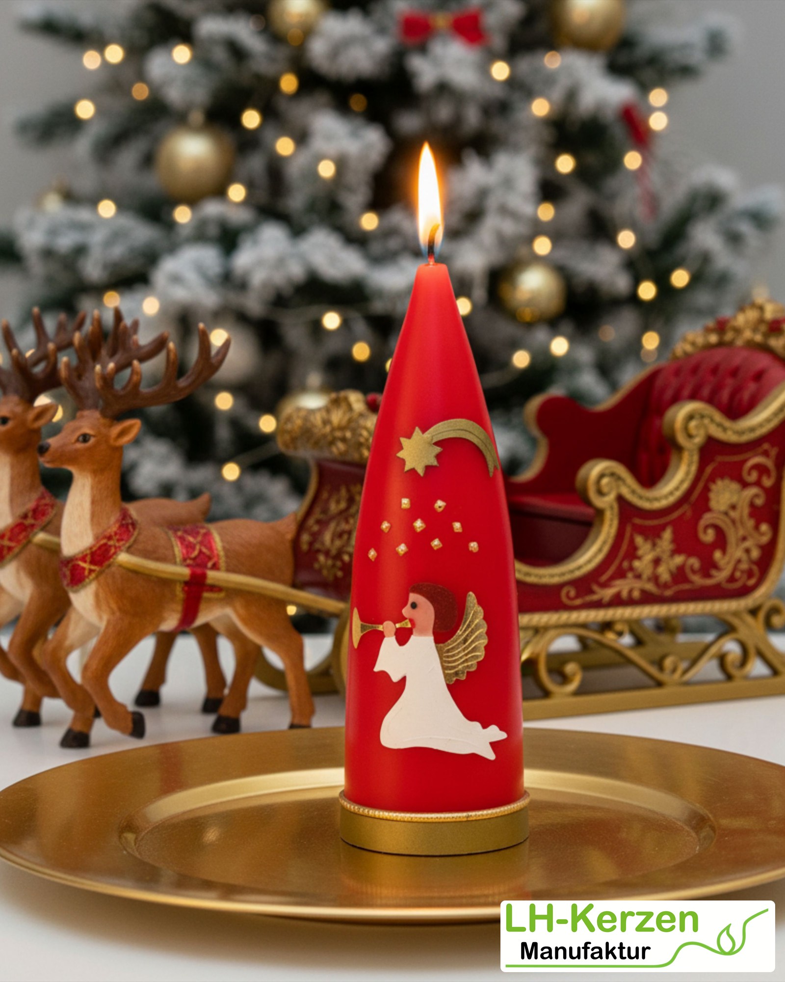 Personalisierbare rote Weihnachtskerze mit Engel und Stern –Festliche Dekoration für die Adventszeit