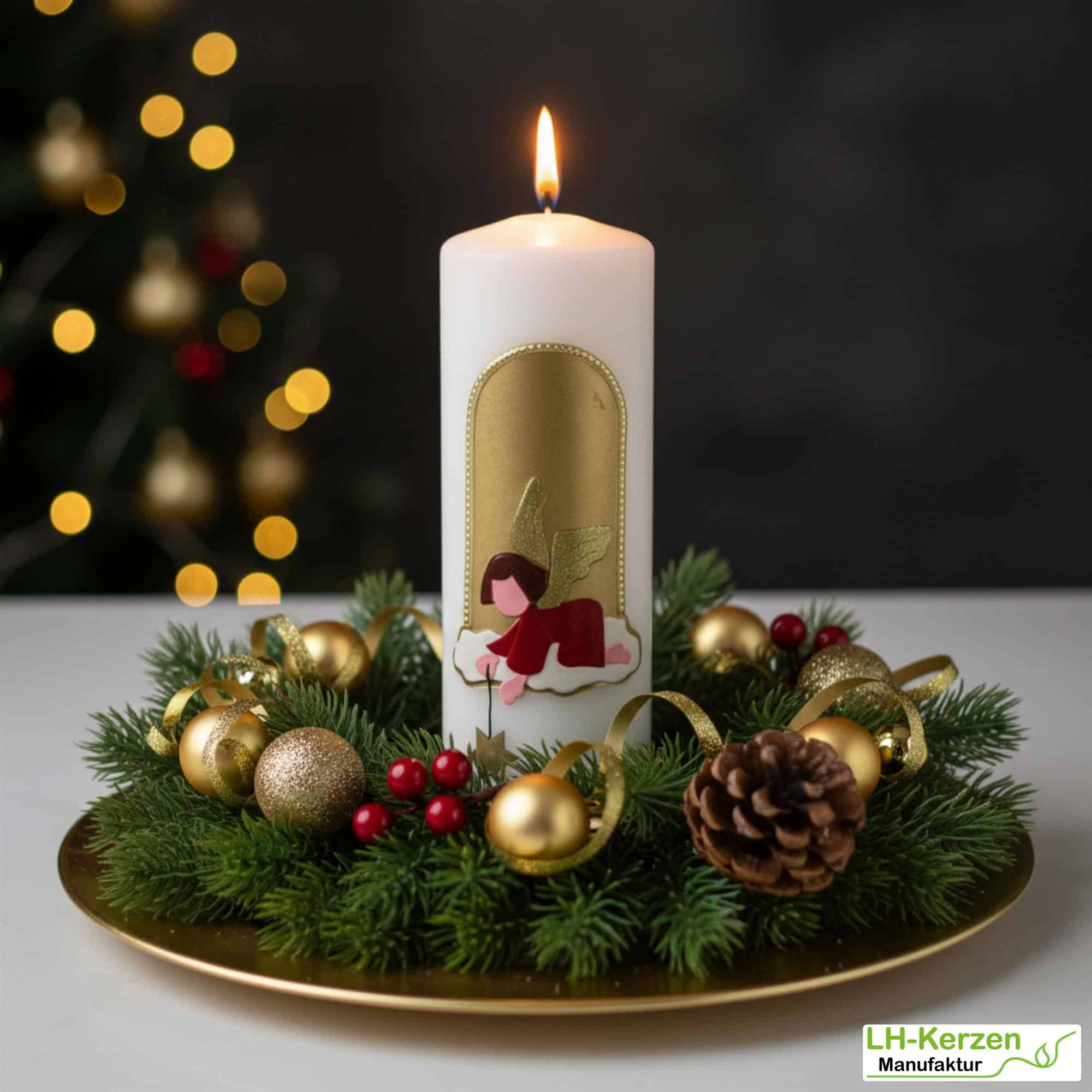 Weihnachtskerze Engel weiß mit goldenem Stern – Handarbeit, festliche Dekoration, personalisierbar