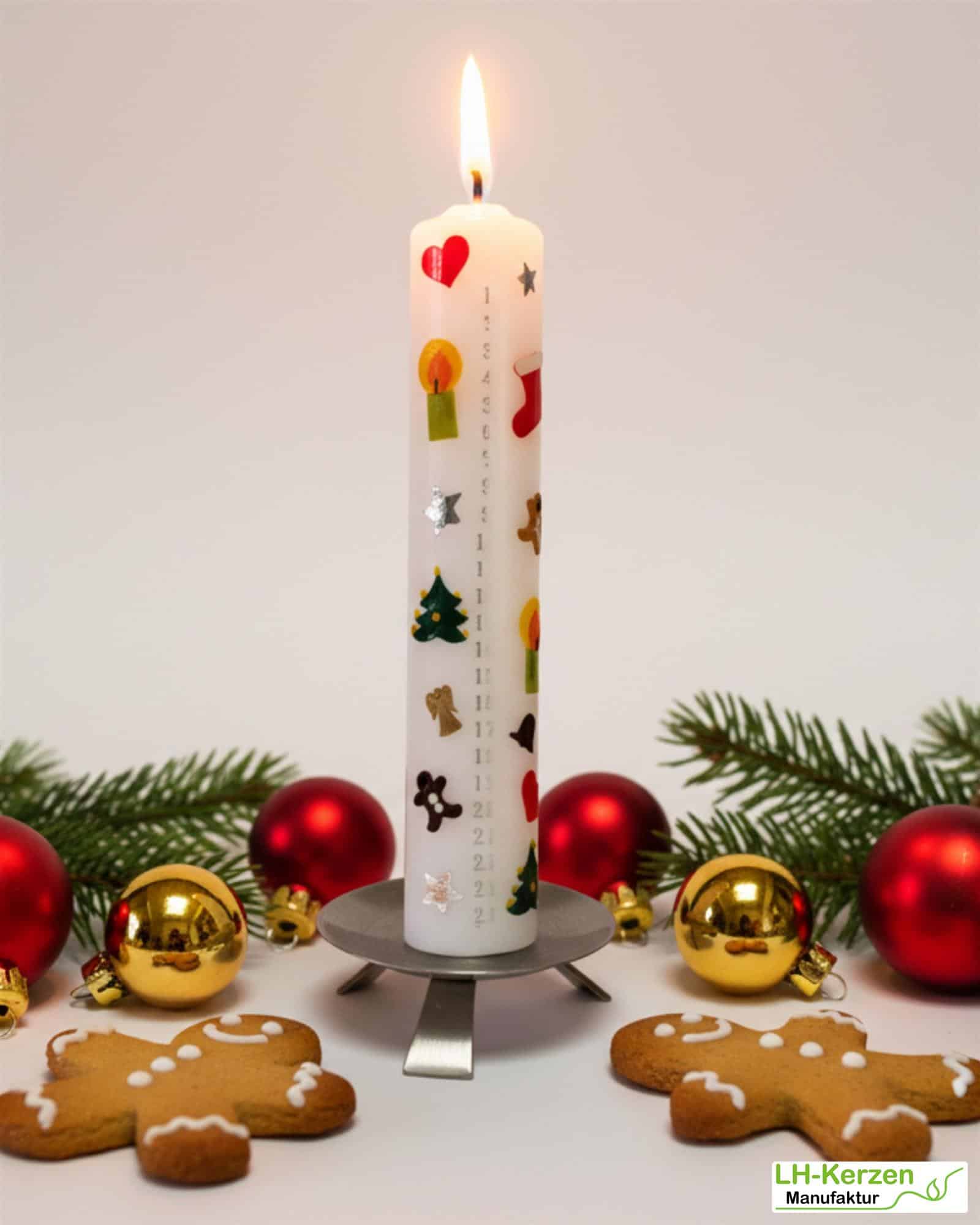 Adventskalenderkerze personalisierbar – Herz, Kerze, Stern, Weihnachtsbaum, Engel, Lebkuchenmann