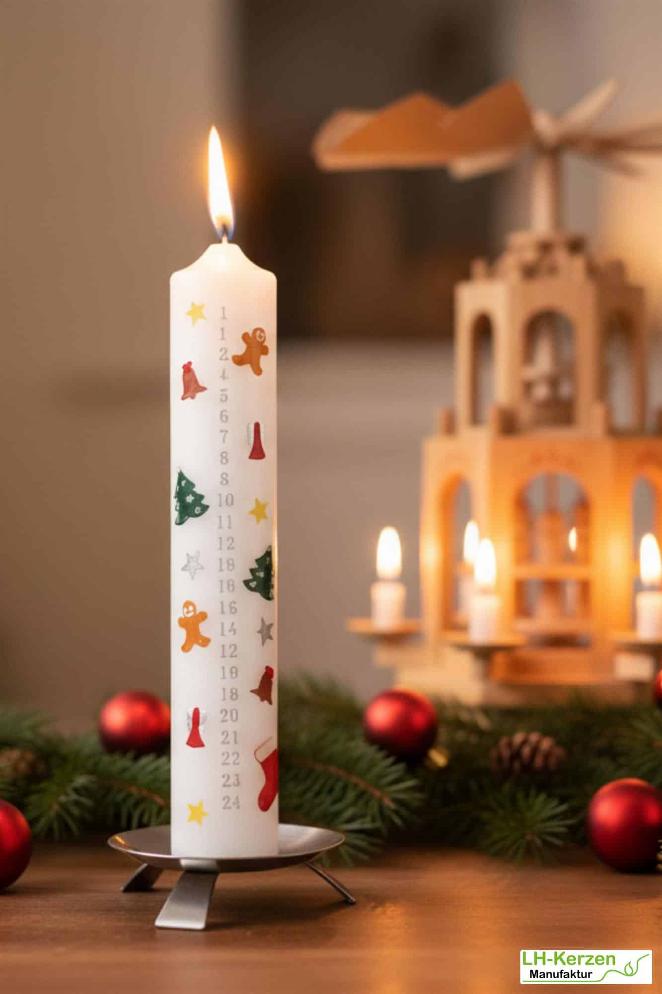 Adventskalenderkerze personalisierbar – Stern, Glocke, Weihnachtsbaum, Engel, Lebkuchenmann, Stiefel