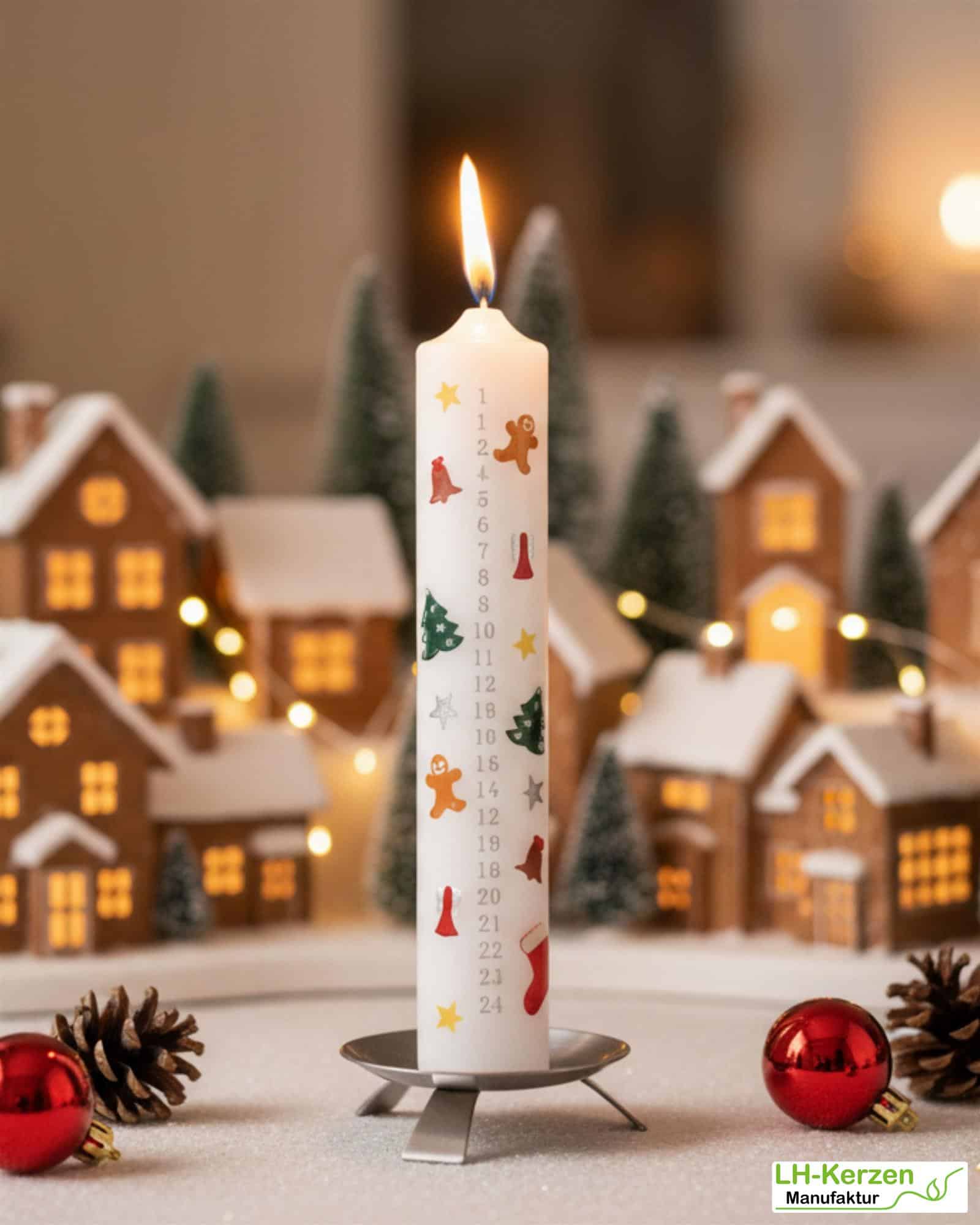 Adventskalenderkerze personalisierbar – Stern, Glocke, Weihnachtsbaum, Engel, Lebkuchenmann, Stiefel