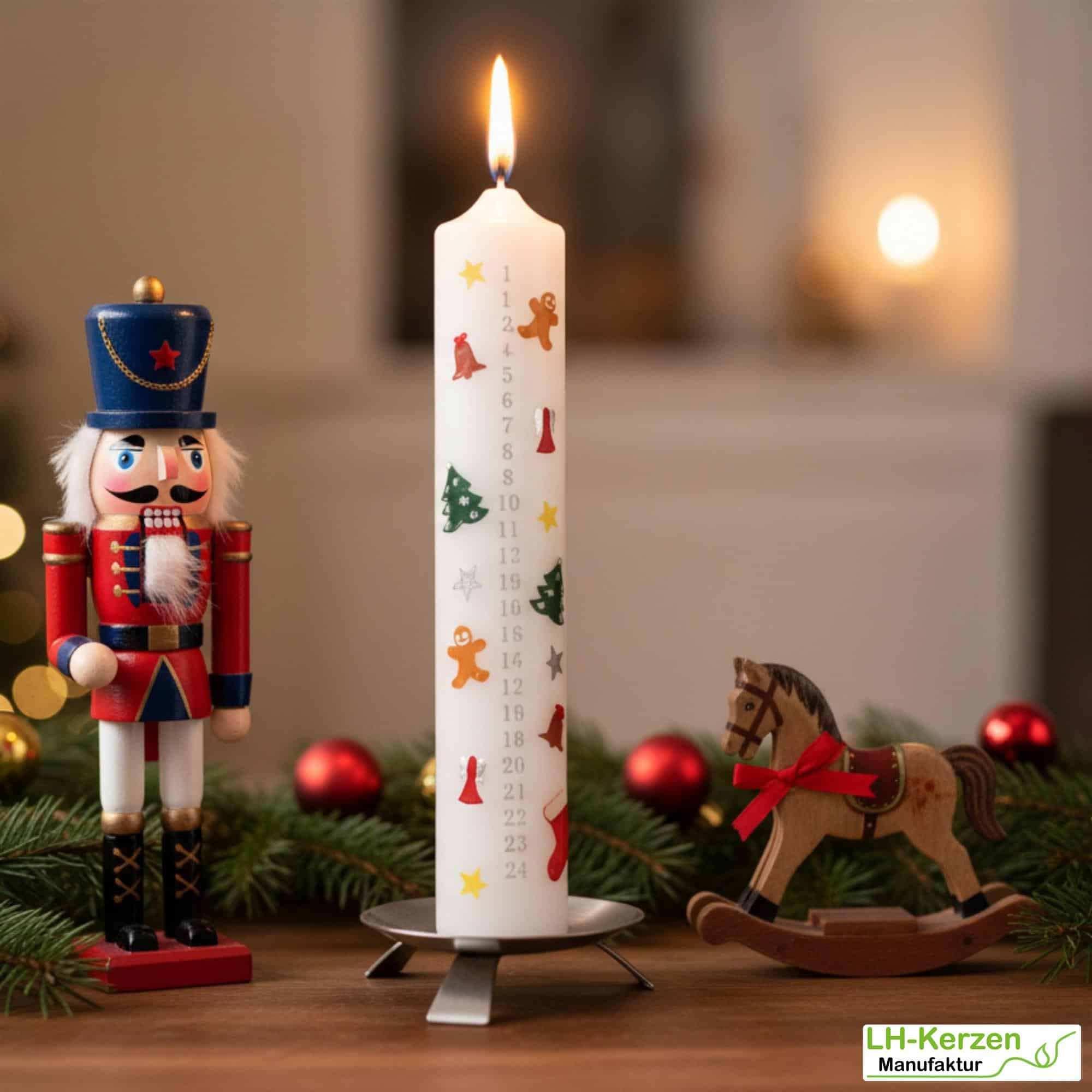Adventskalenderkerze personalisierbar – Stern, Glocke, Weihnachtsbaum, Engel, Lebkuchenmann, Stiefel