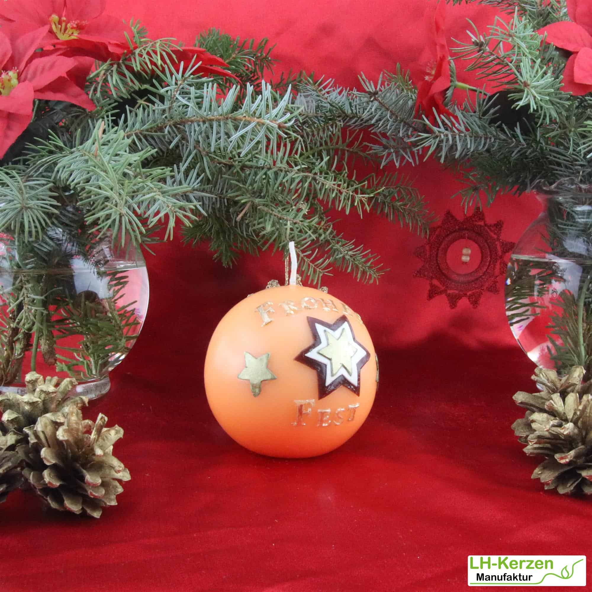 WK5122_Lachsfarbige Kugelkerze -Frohes Fest