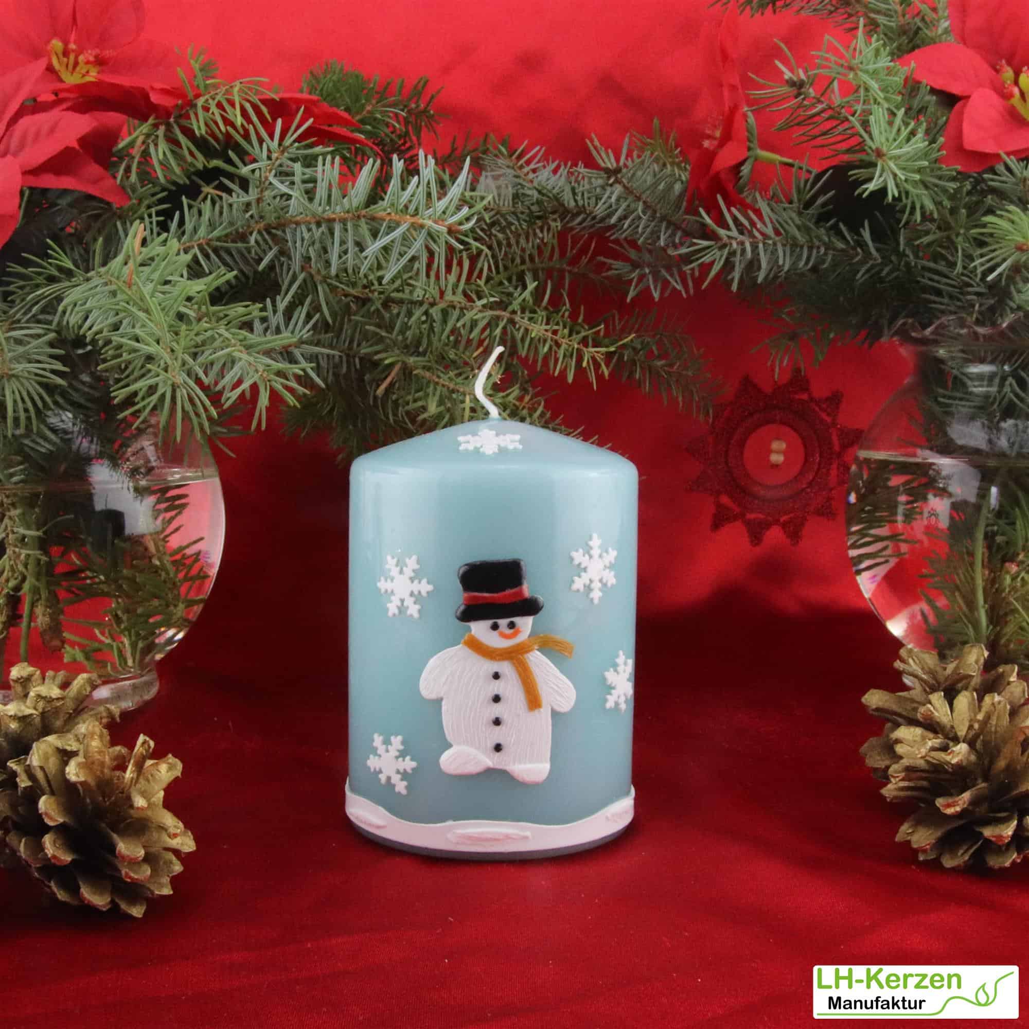 WK5144_türkise Winterkerze mit Schneemann