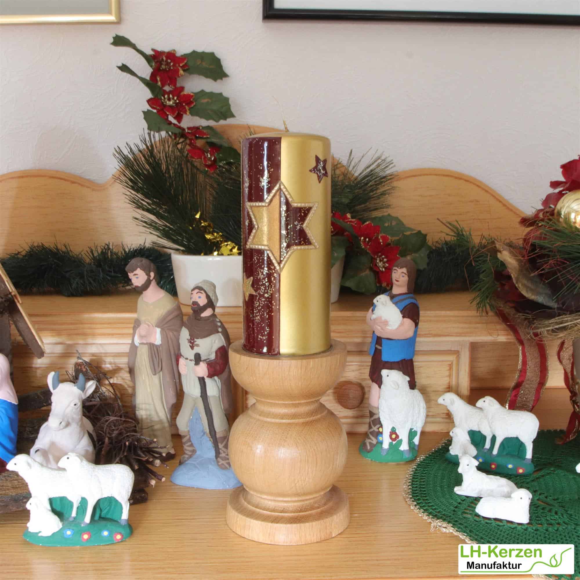 WK5160_Goldene Weihnachtskerze mit weinrotem Stern
