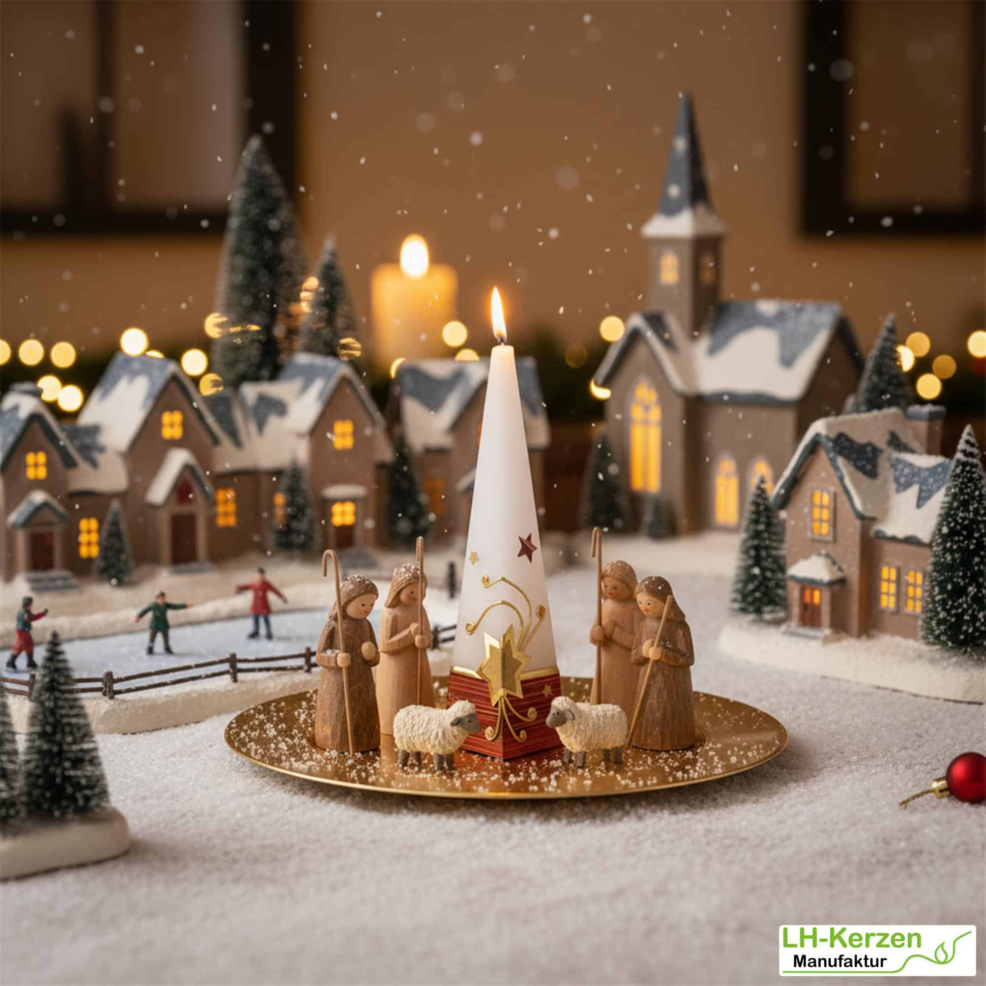 Festliche Weihnachtskerze „Stella Pyramide“ – Pyramidenform mit gold-roten Verzierungen