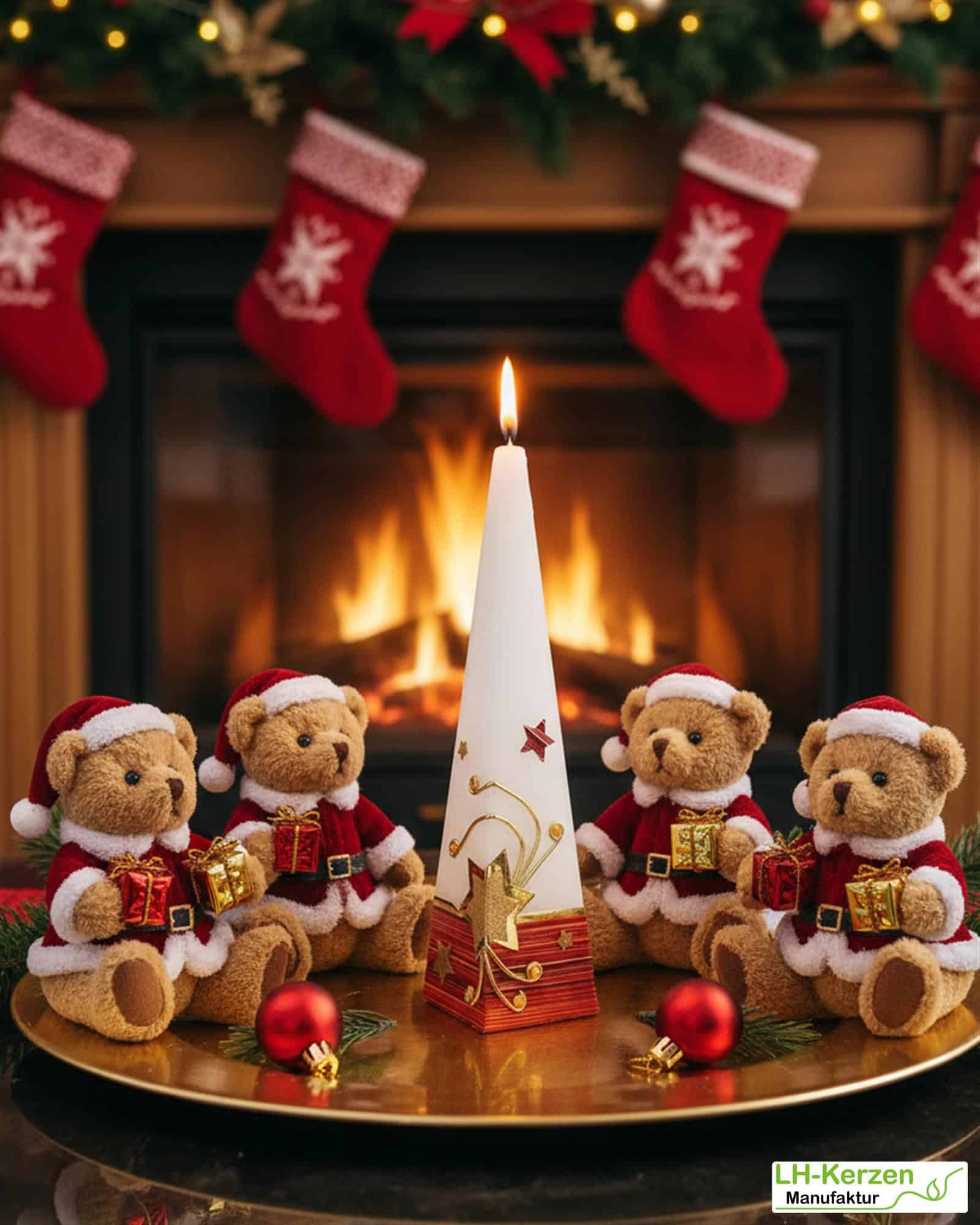 Festliche Weihnachtskerze „Stella Pyramide“ – Pyramidenform mit gold-roten Verzierungen