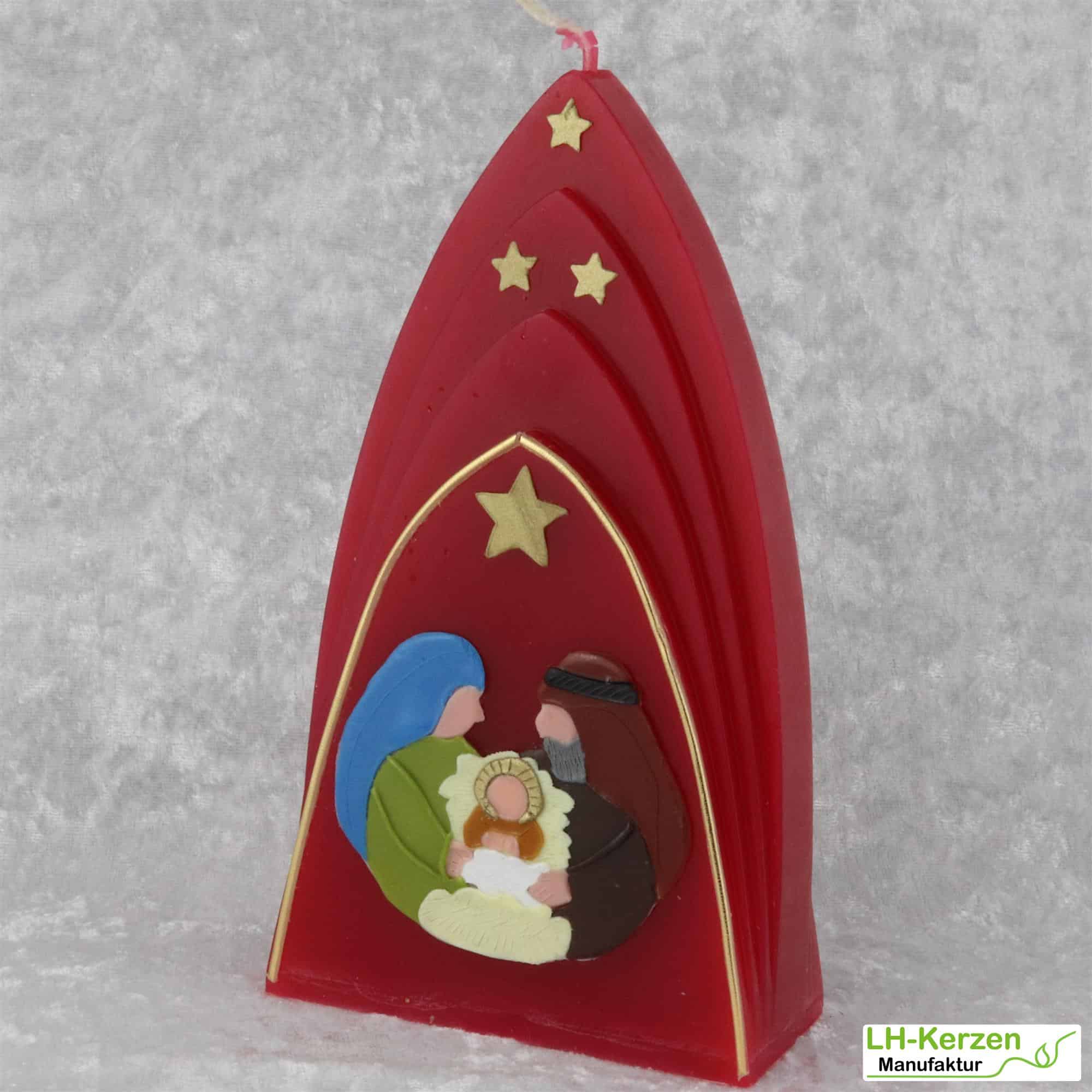 Weihnachtskerze personalisierbar – Kuppelmotiv mit der heiligen Familie, ideales Geschenk