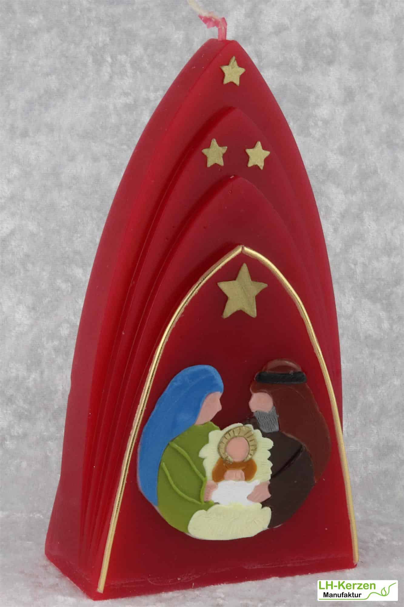 Weihnachtskerze personalisierbar – Kuppelmotiv mit der heiligen Familie, ideales Geschenk