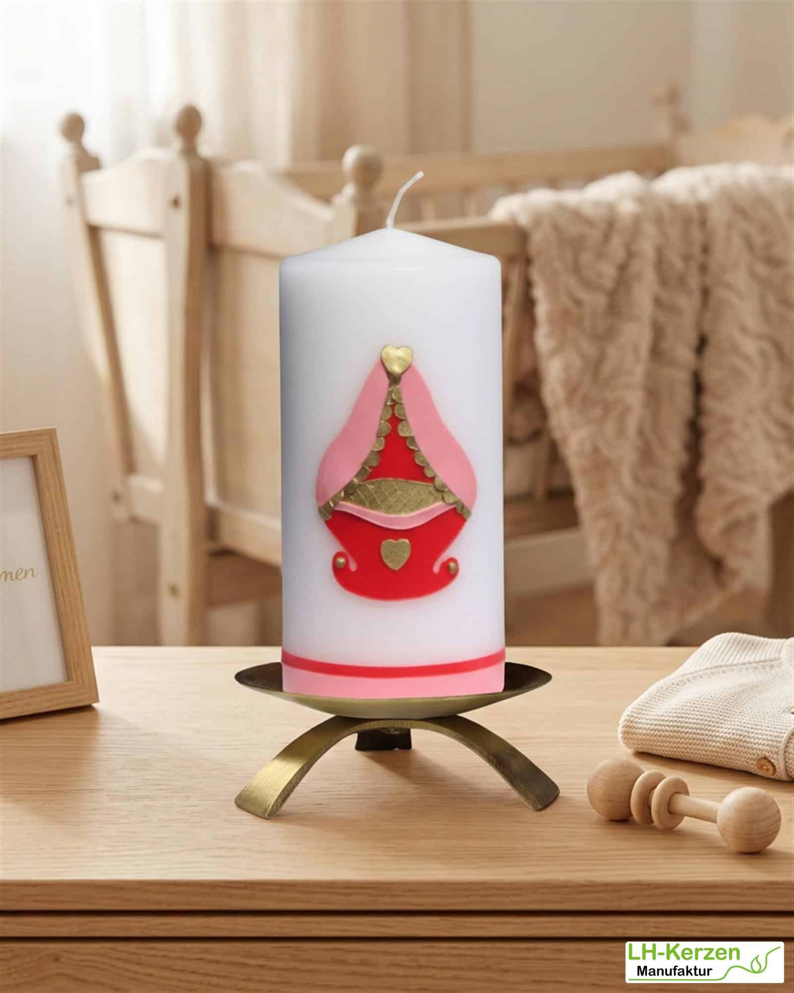 Geburtskerze personalisierbar mit Wiege in blau oder rosa, Kerze Geburt, Geschenk Geburt mit Namen