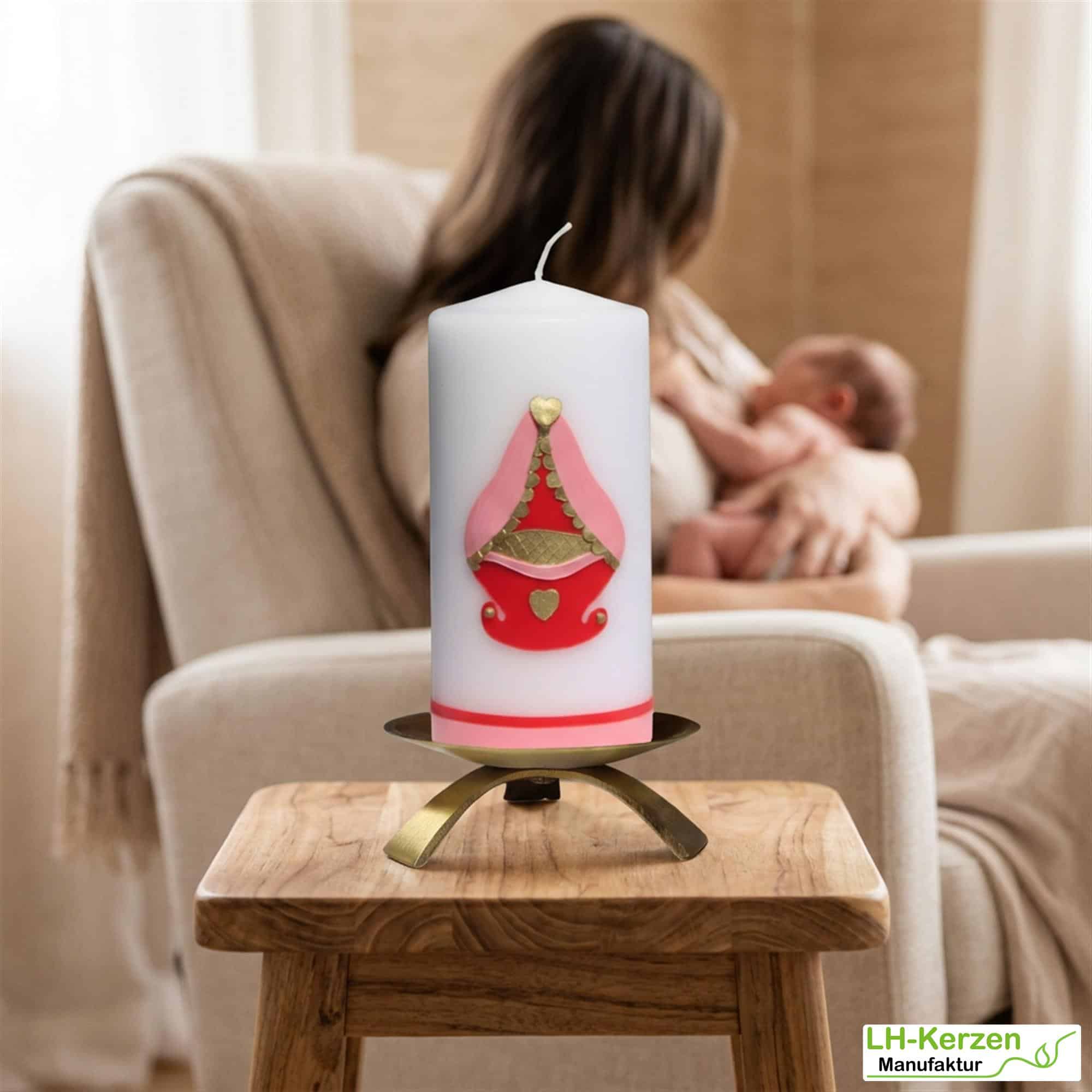Geburtskerze personalisierbar mit Wiege in blau oder rosa, Kerze Geburt, Geschenk Geburt mit Namen