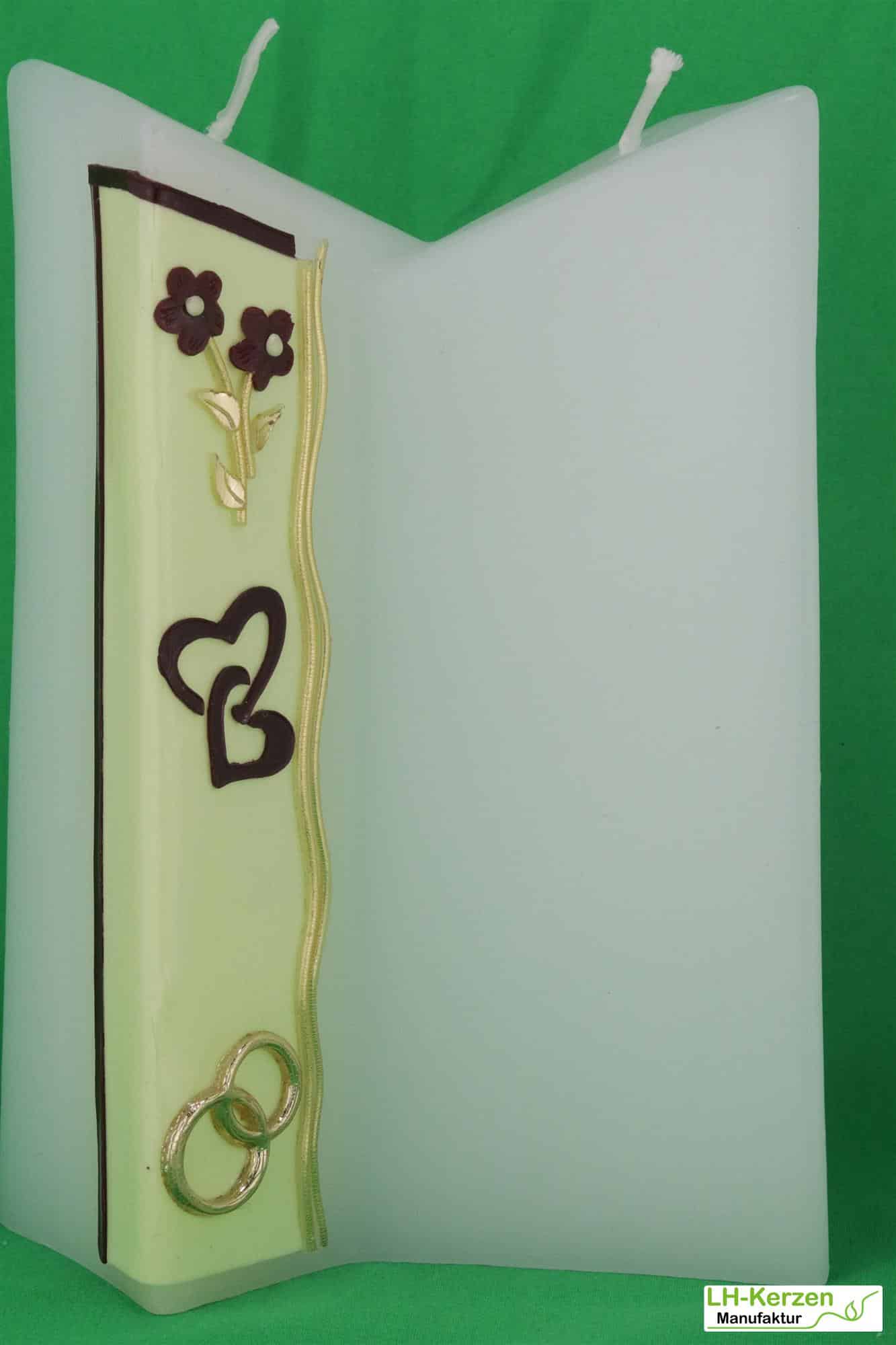 Hochzeitskerze Doppeldreikant in rot-gold verziert