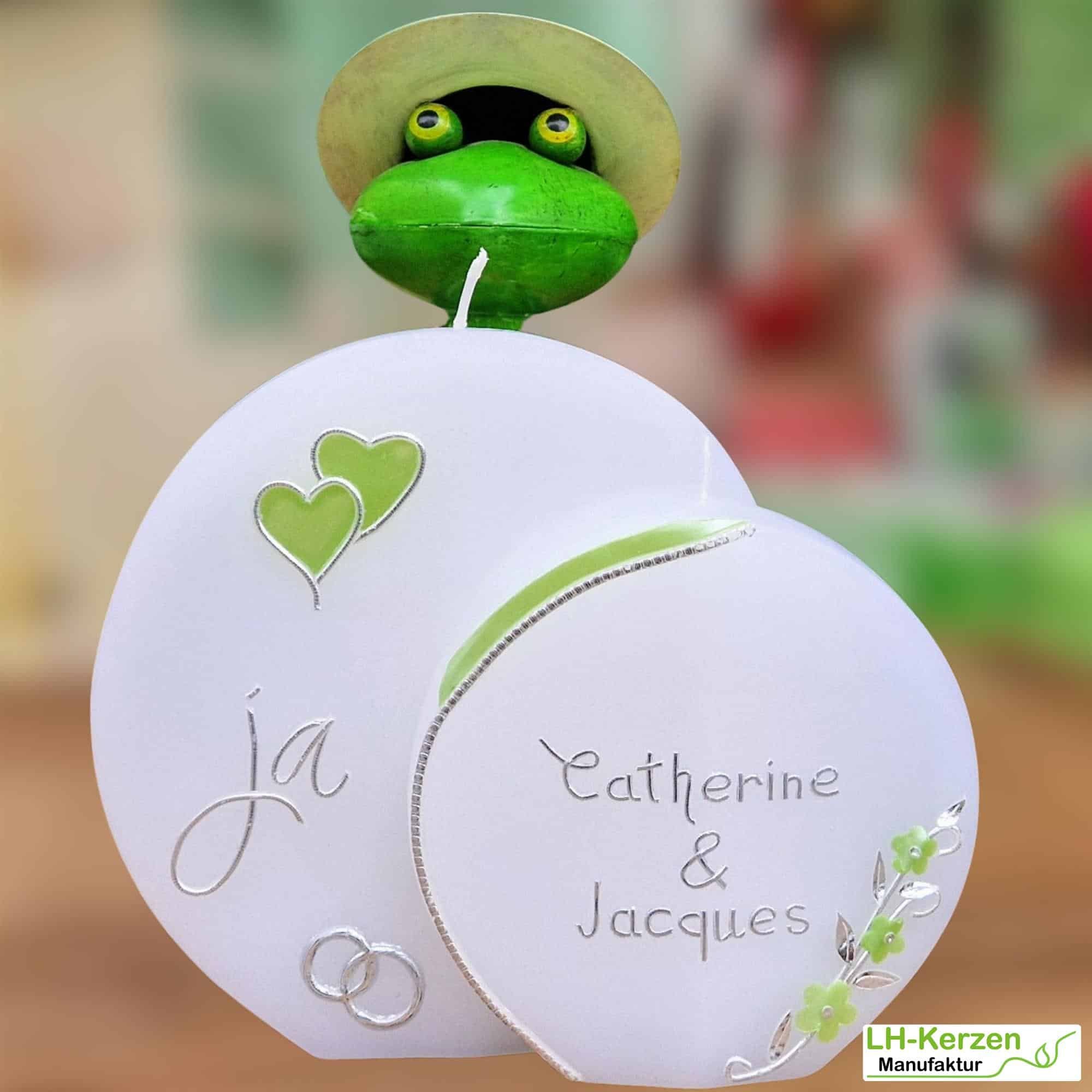 Doppelscheibe "Ja" – Handveredelte Doppeldocht Hochzeitskerze mit 2 Dochten – personalisierbar