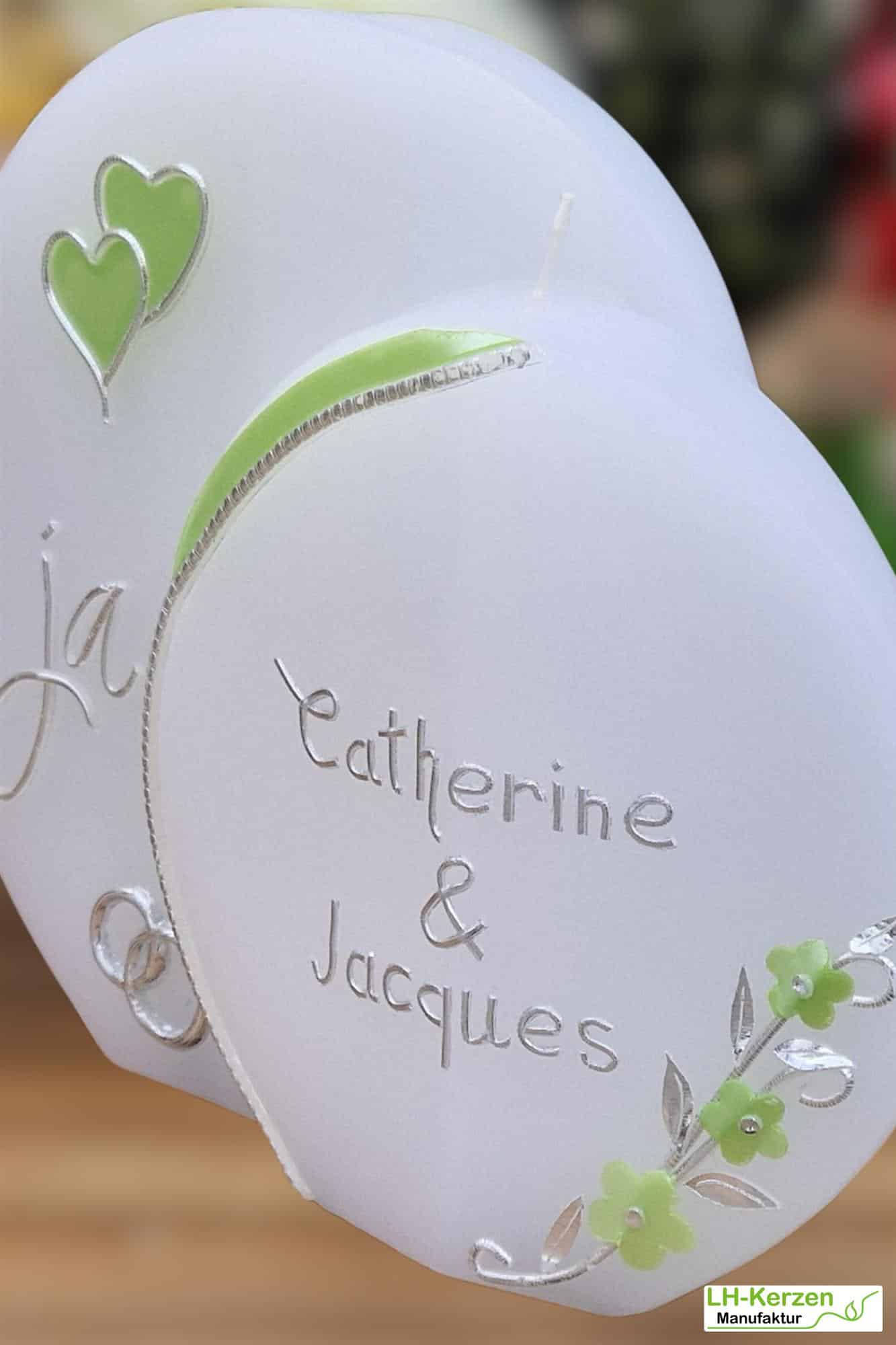 Doppelscheibe "Ja" – Handveredelte Doppeldocht Hochzeitskerze mit 2 Dochten – personalisierbar