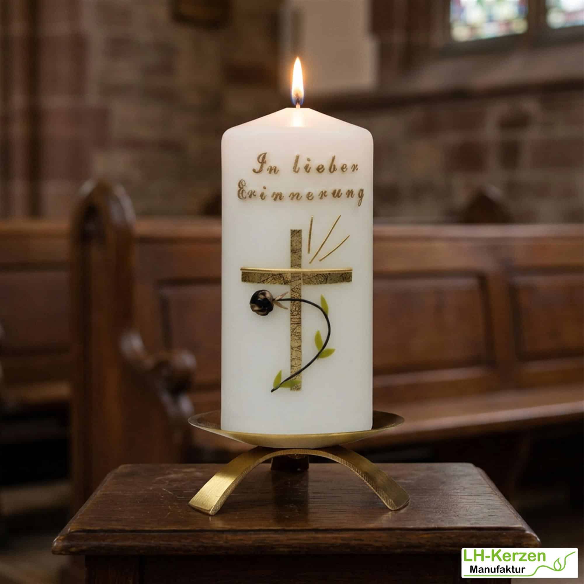 Trauerkerze klein in elfenbein In lieber Erinnerung, gold/schwarz, Echtwachsbeschriftung