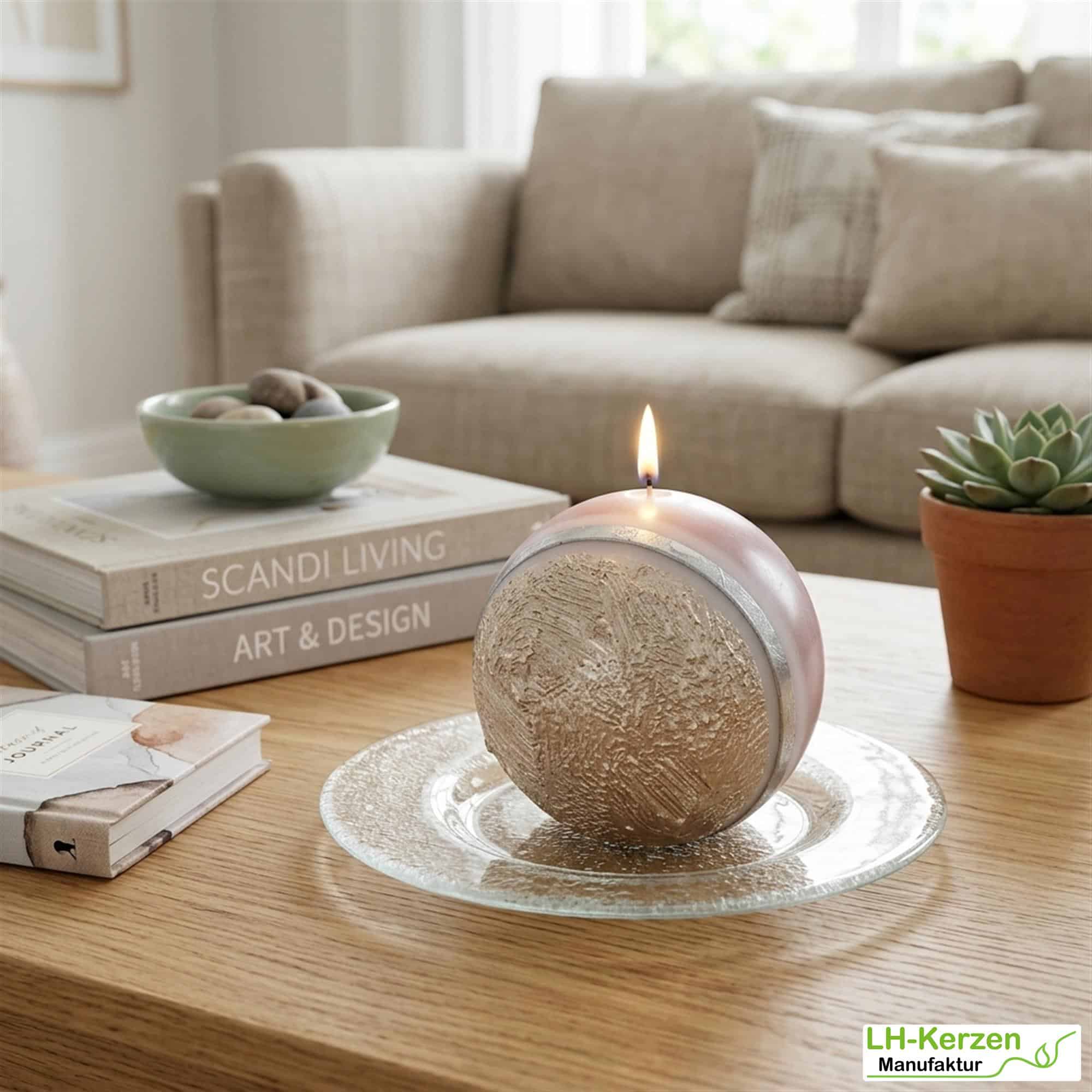 Kugelkerze 'Atica' – Edles Design, rau vergoldete Oberfläche, taupefarbene Glanzhälfte, 80 mm