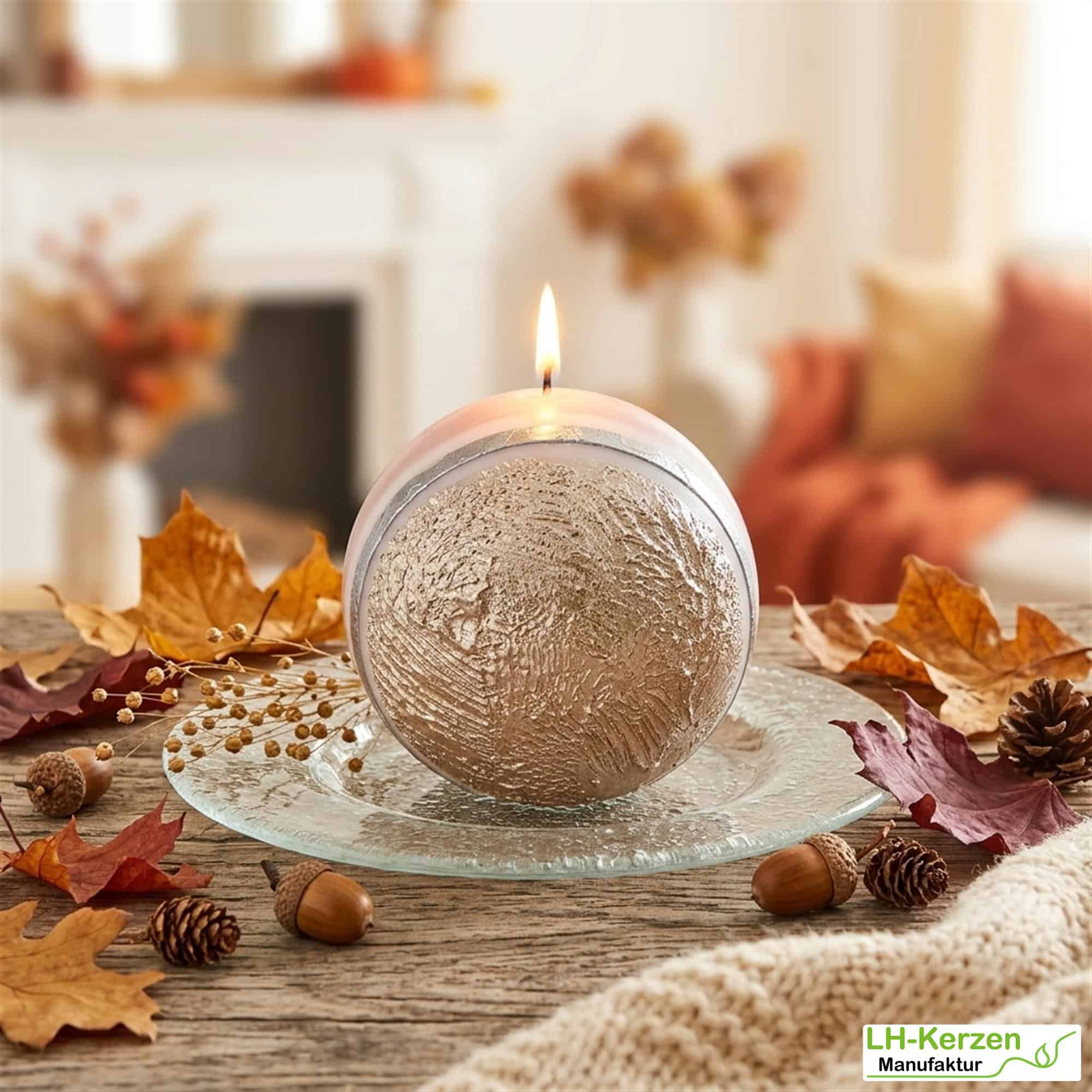 Kugelkerze 'Atica' – Edles Design, rau vergoldete Oberfläche, taupefarbene Glanzhälfte, 80 mm