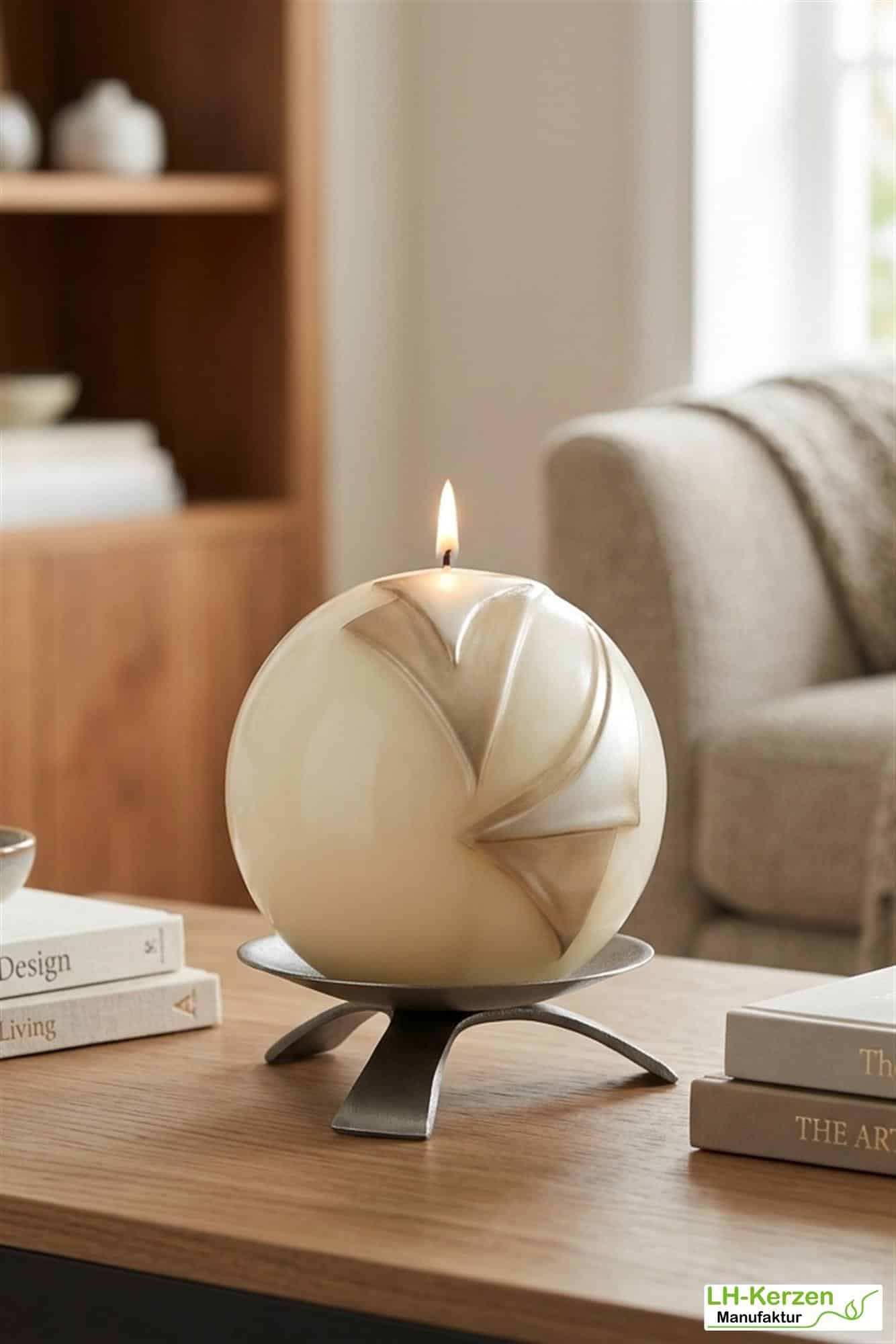 Kugelkerze „Aurelia“ in Cashmere – elegante Designkerze mit skulpturaler Form