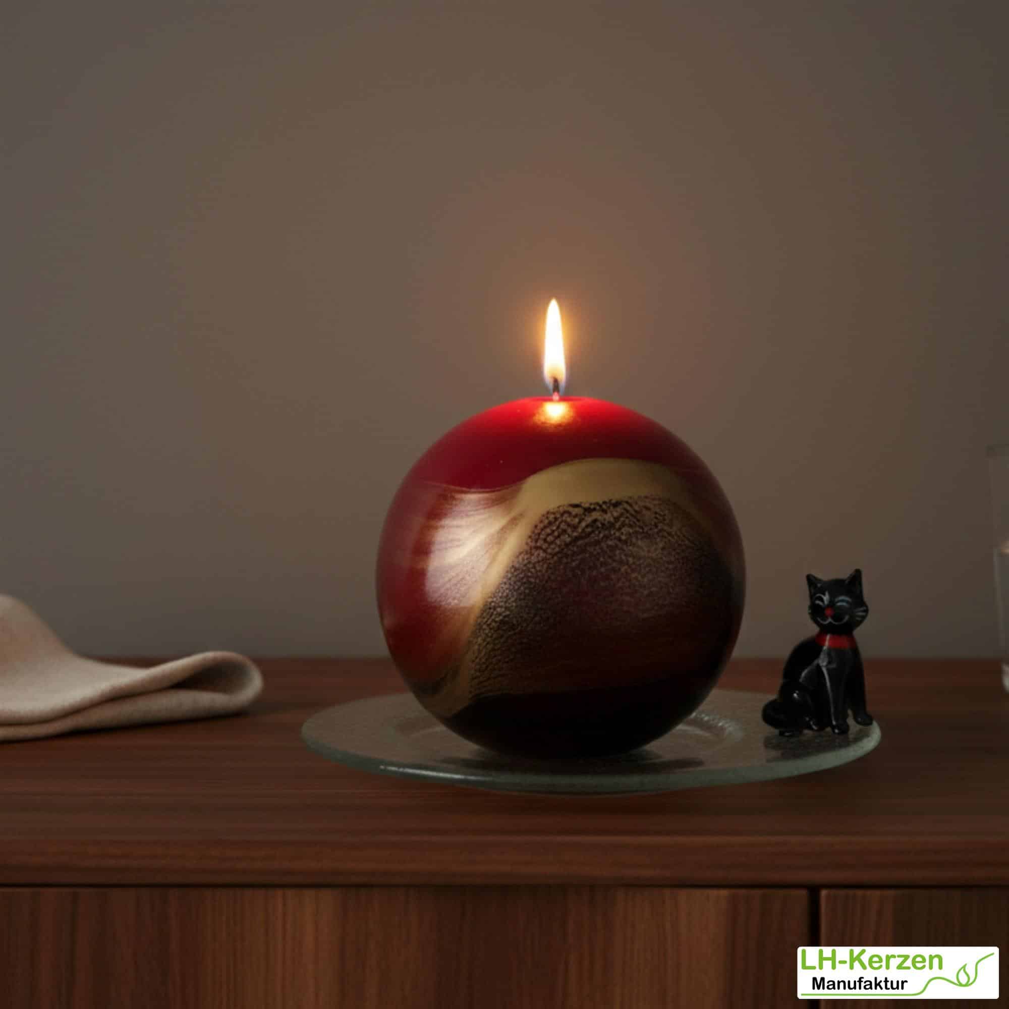 Kugelkerze „Lotus“ in Dunkelrot Ø 100 mm – elegante Designkerze mit ausdrucksstarker Marmorierung