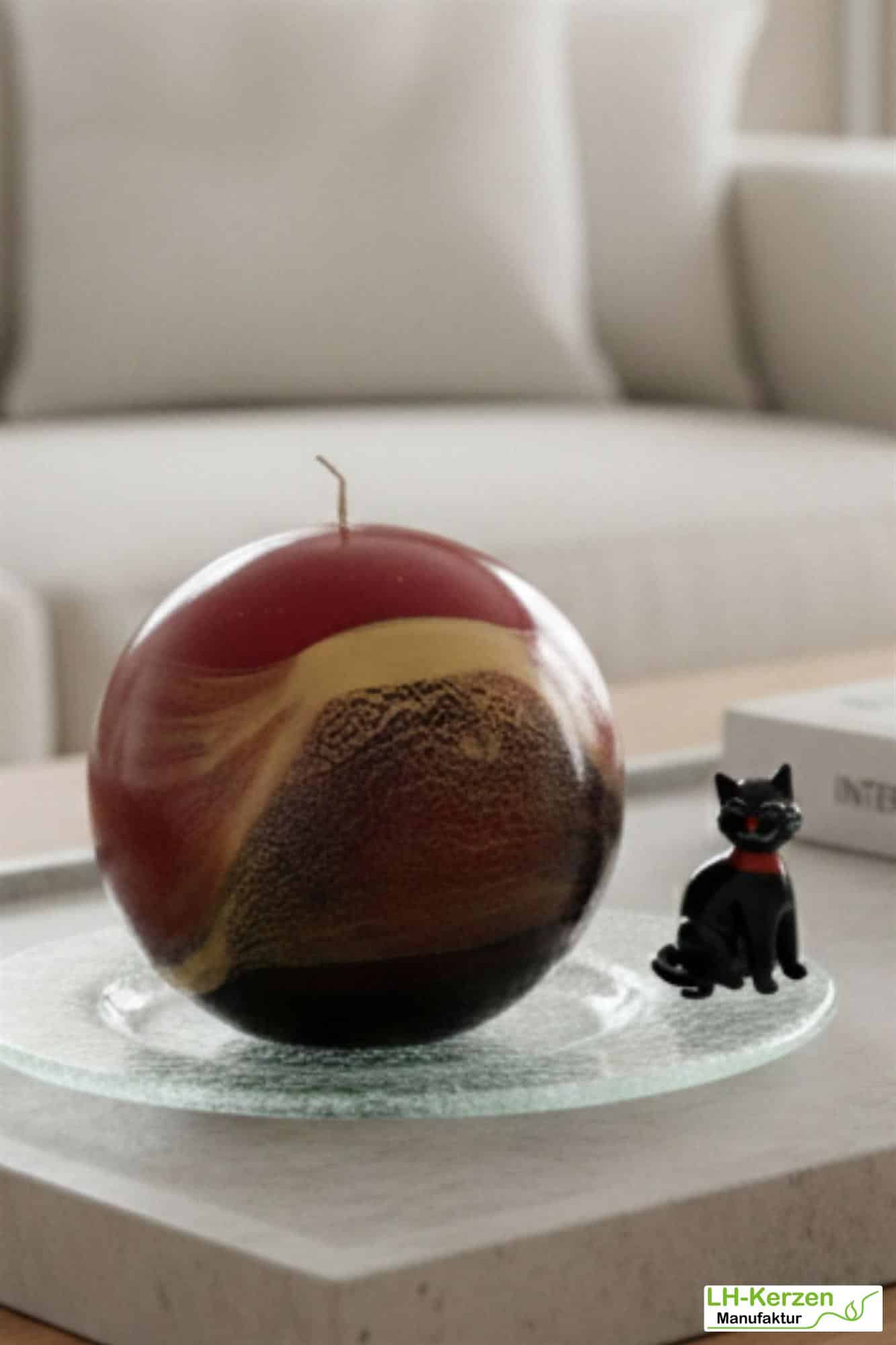 Kugelkerze „Lotus“ in Dunkelrot Ø 100 mm – elegante Designkerze mit ausdrucksstarker Marmorierung