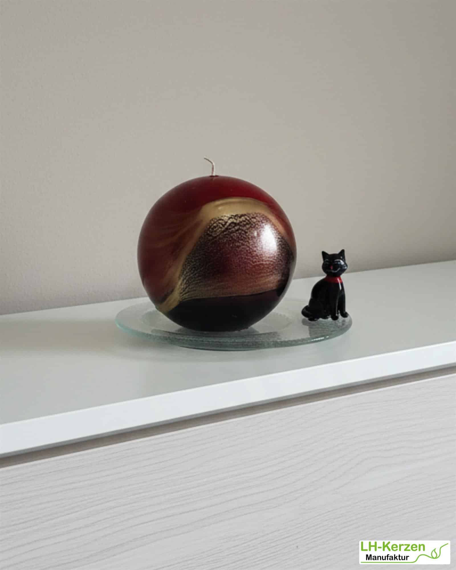 Kugelkerze „Lotus“ in Dunkelrot Ø 100 mm – elegante Designkerze mit ausdrucksstarker Marmorierung