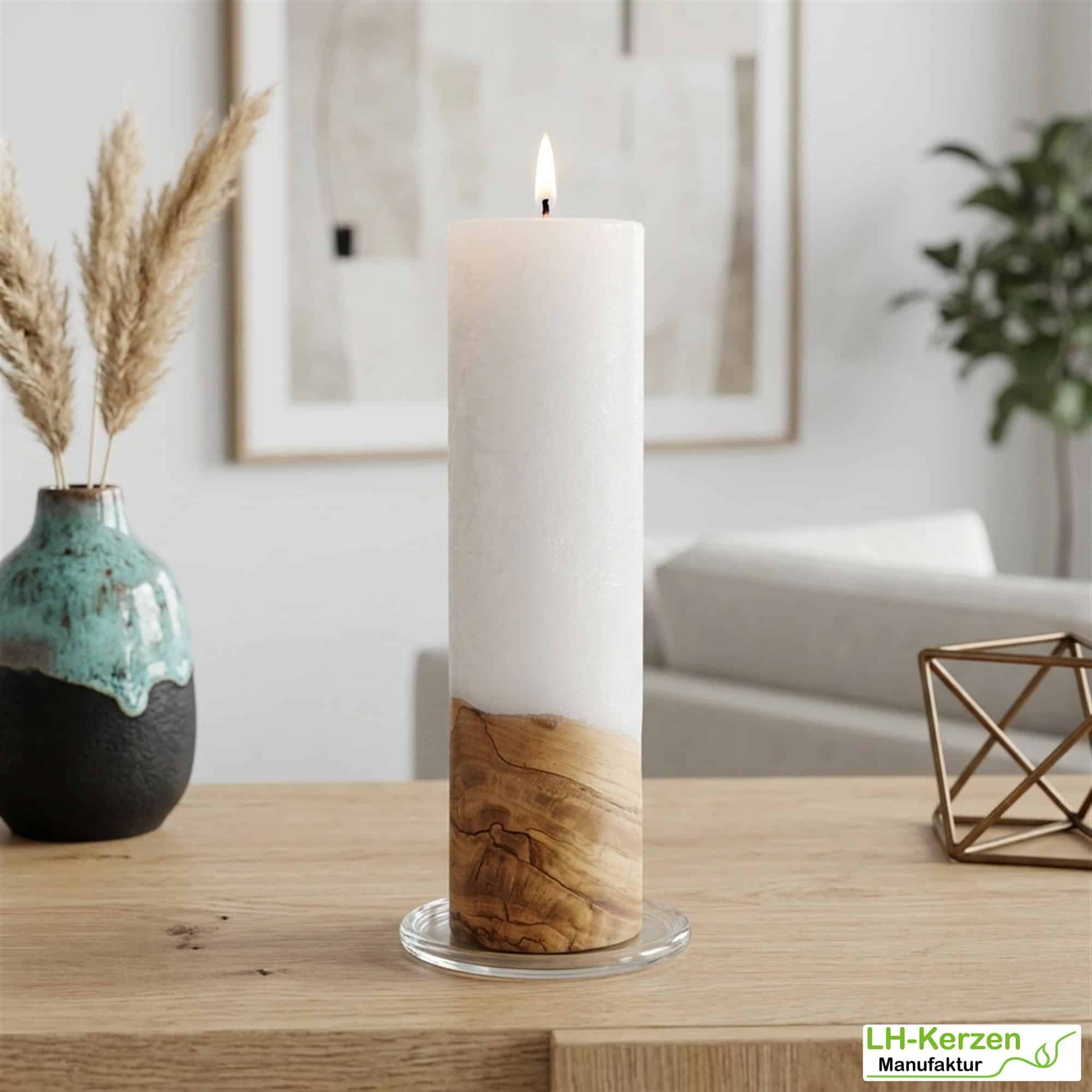 Holzkerze mit Docht 70x250 – Elegante Kerze aus Wachs und Holz für besondere Anlässe