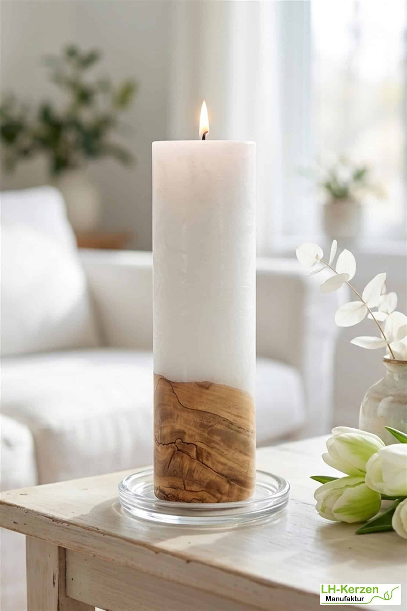 Holzkerze mit Docht 70x250 – Elegante Kerze aus Wachs und Holz für besondere Anlässe