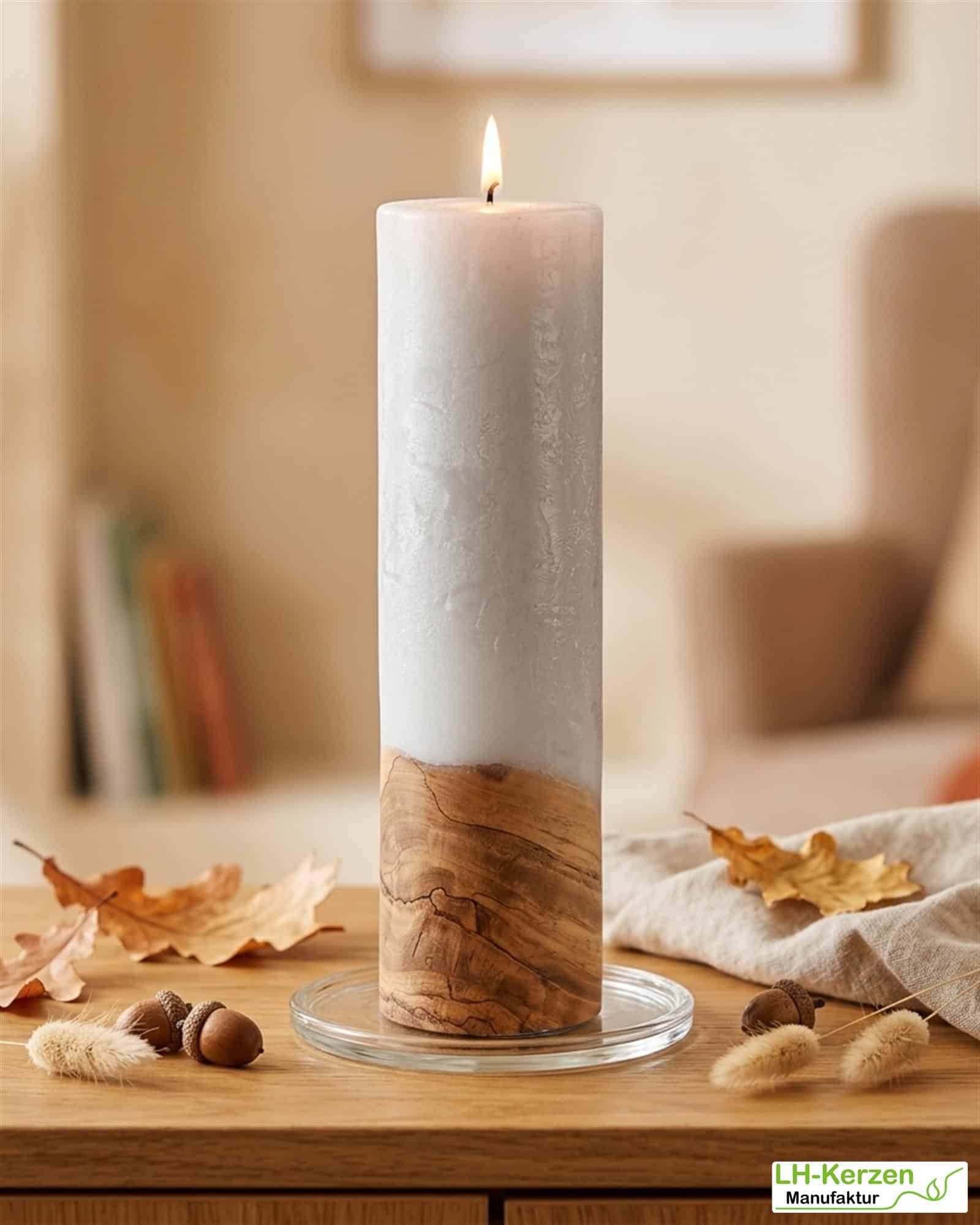 Holzkerze mit Docht 70x250 – Elegante Kerze aus Wachs und Holz für besondere Anlässe