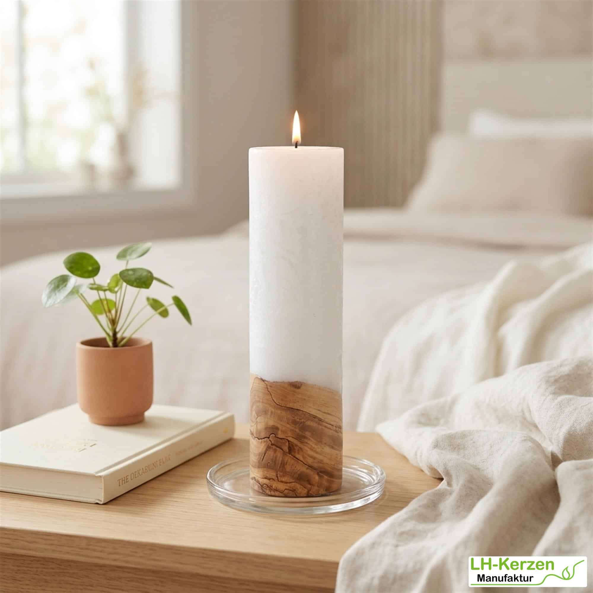 Holzkerze mit Docht 70x250 – Elegante Kerze aus Wachs und Holz für besondere Anlässe